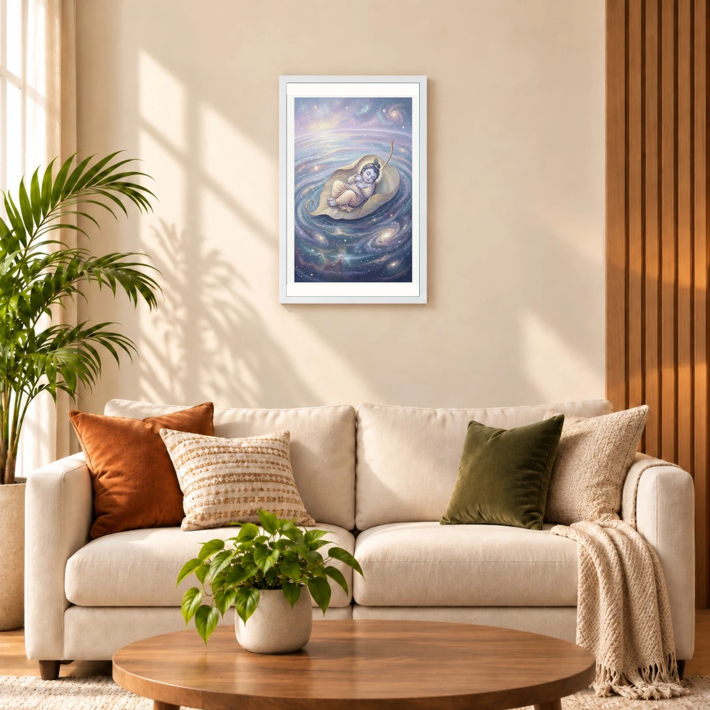 Bal Krishna Cosmic Banyan Leaf Divine Ocean Pastel Art Photo Frame, view 9