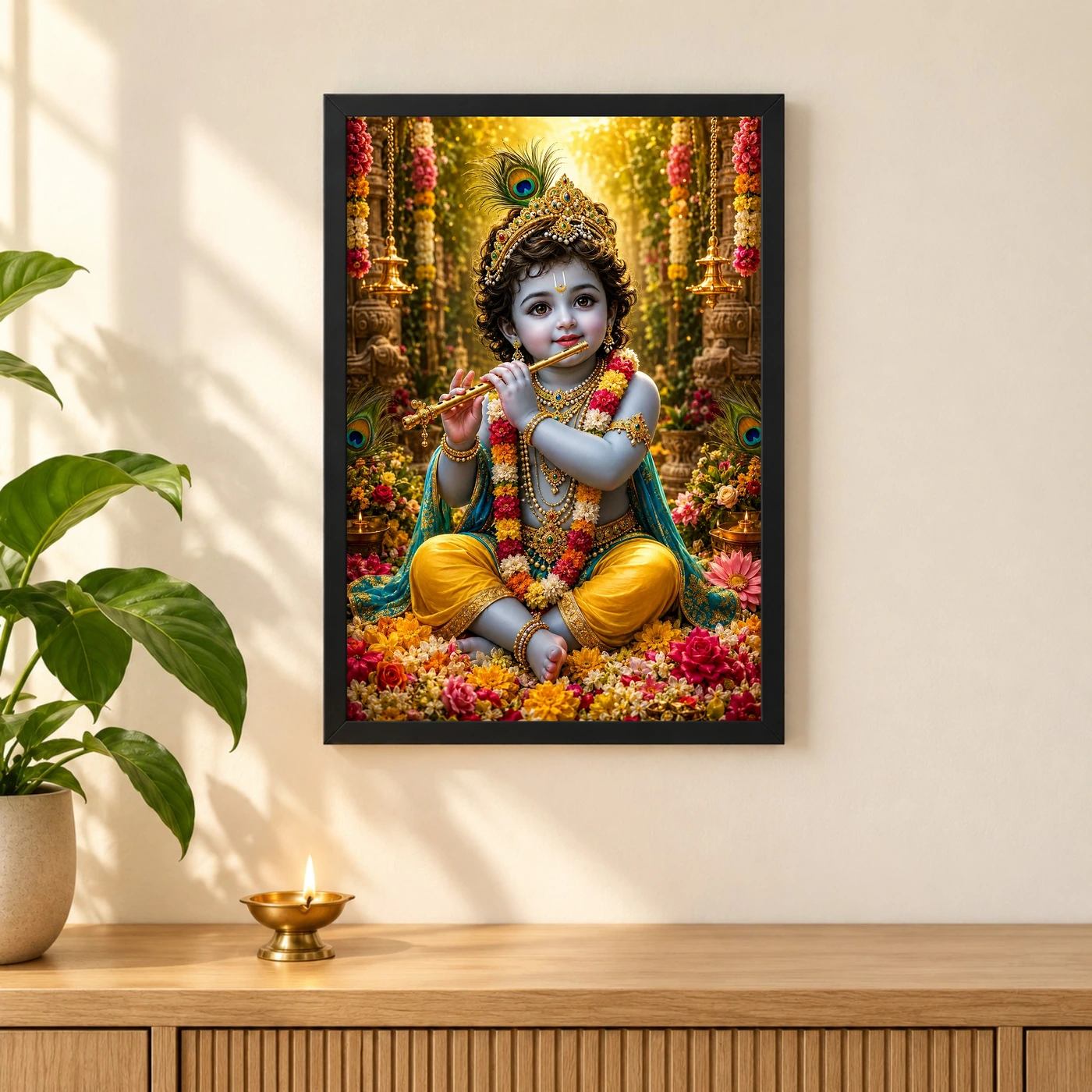Bal Krishna Grand Festival Flower Decoration Photo Frame, view 3