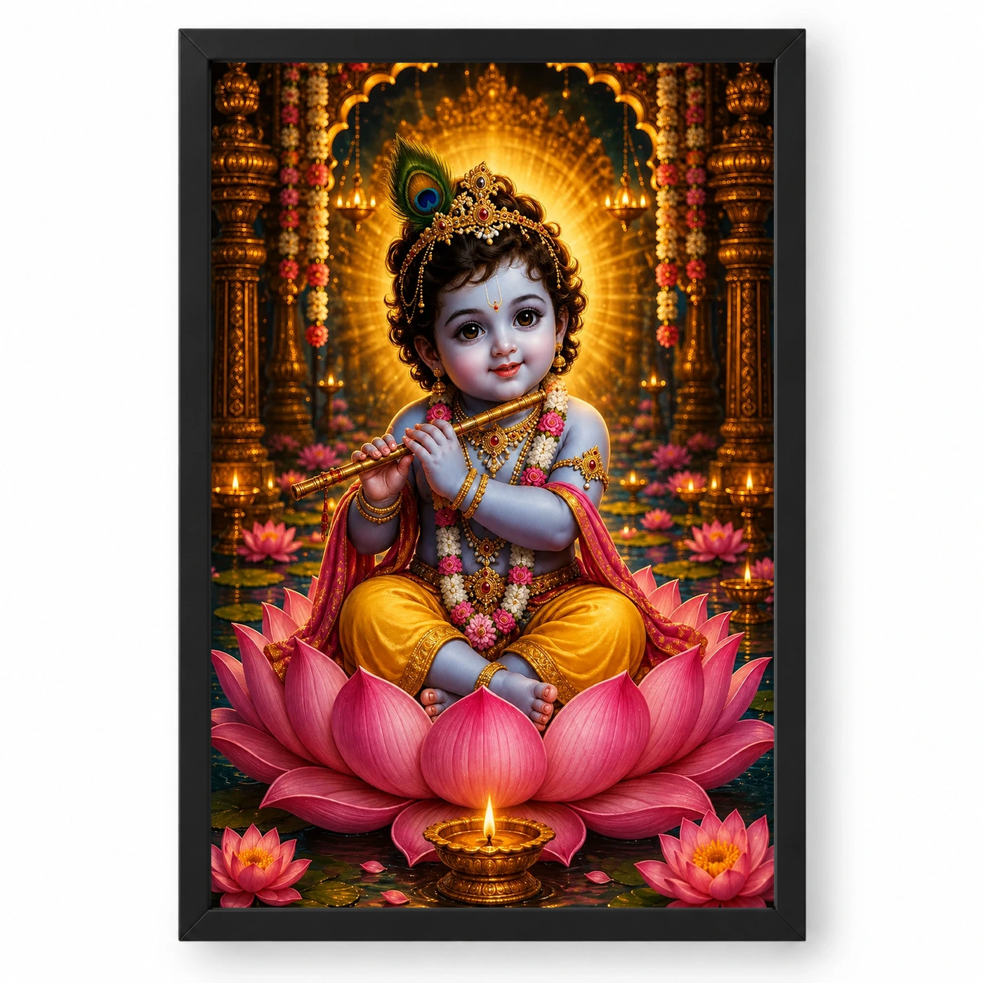 Bal Krishna Lotus And Diya Radiance Photo Frame