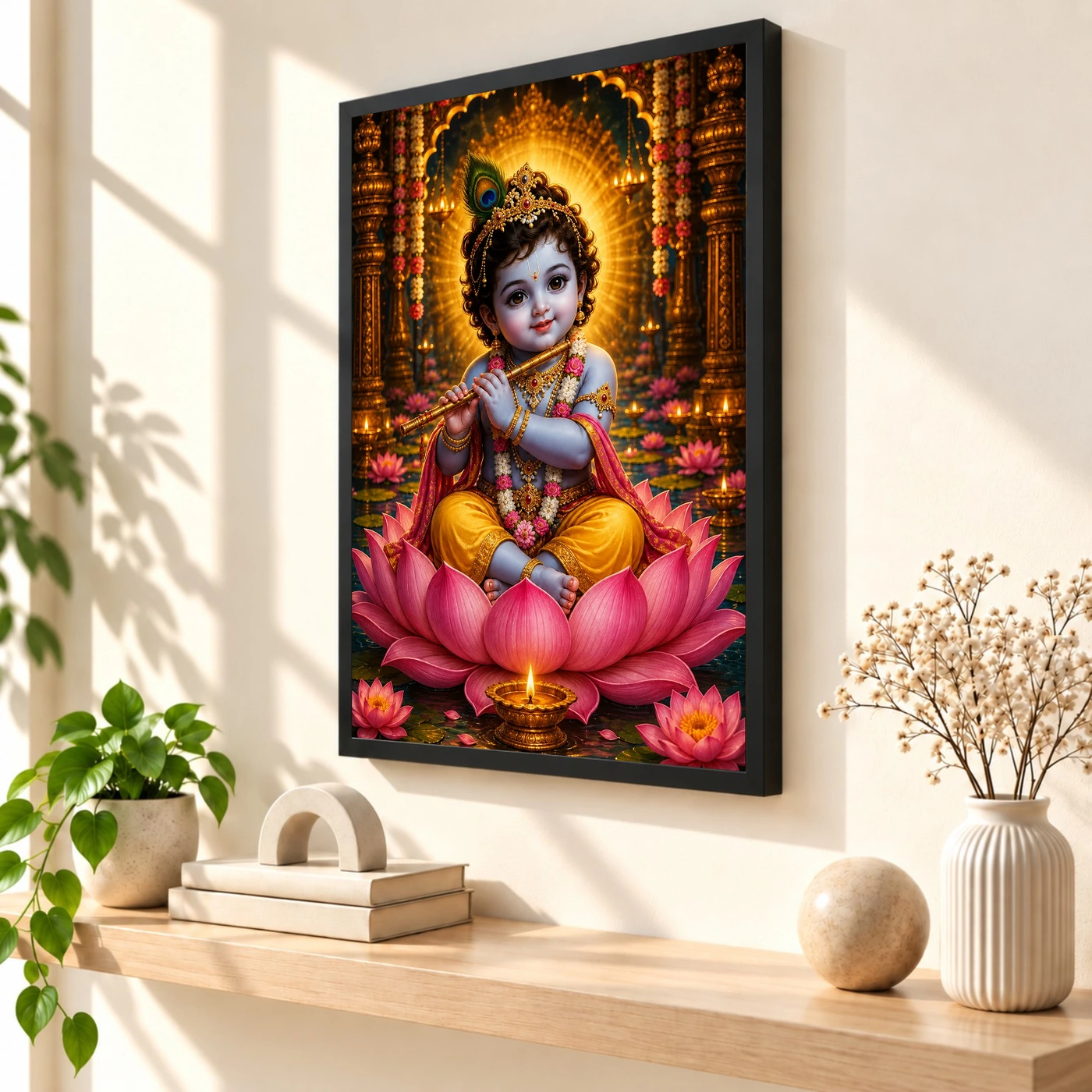 Bal Krishna Lotus And Diya Radiance Photo Frame, view 2