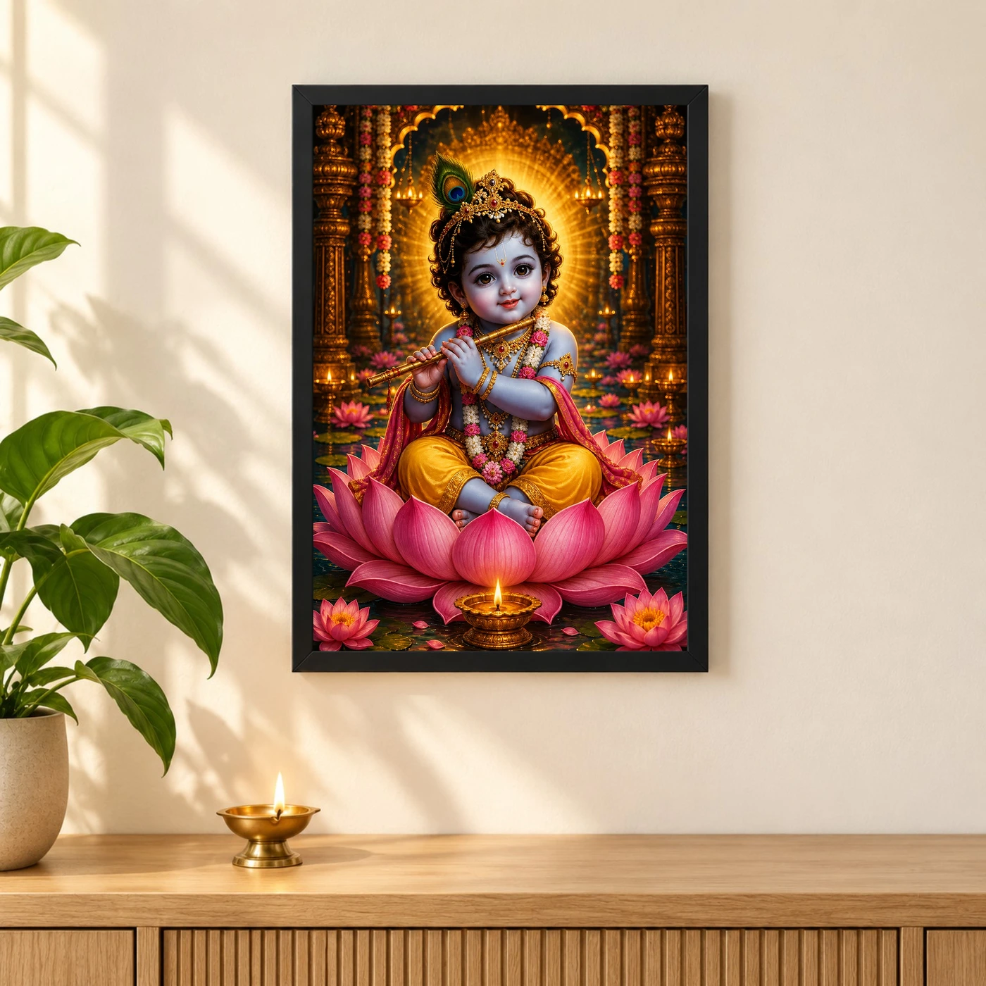 Bal Krishna Lotus And Diya Radiance Photo Frame, view 3