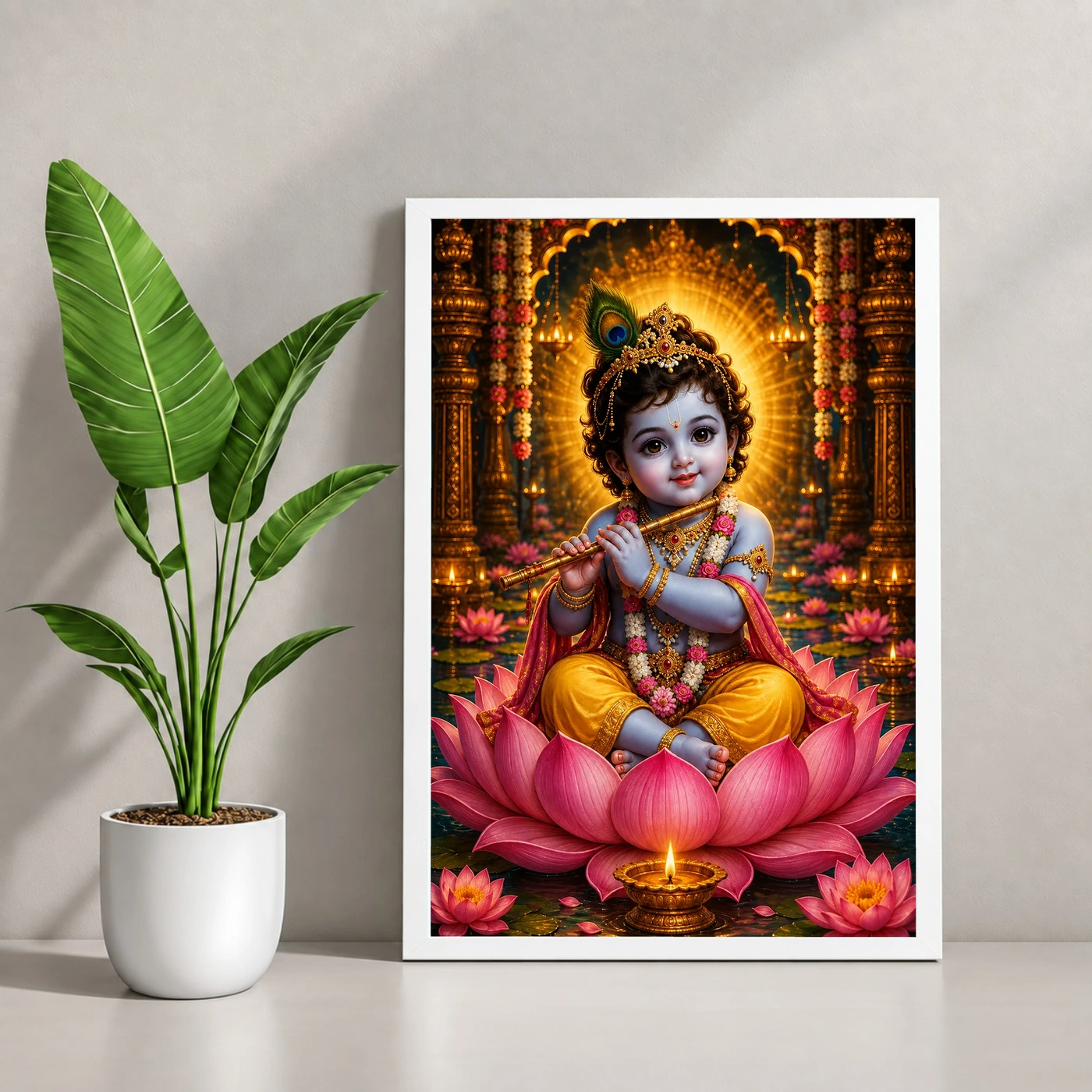Bal Krishna Lotus And Diya Radiance Photo Frame, view 4