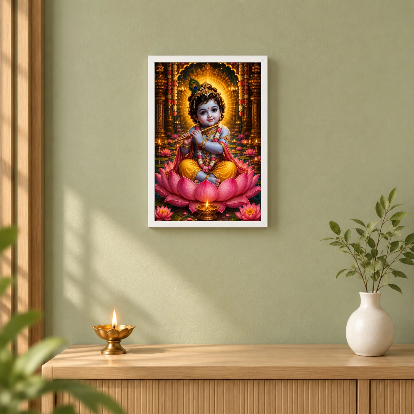 Bal Krishna Lotus And Diya Radiance Photo Frame, view 6