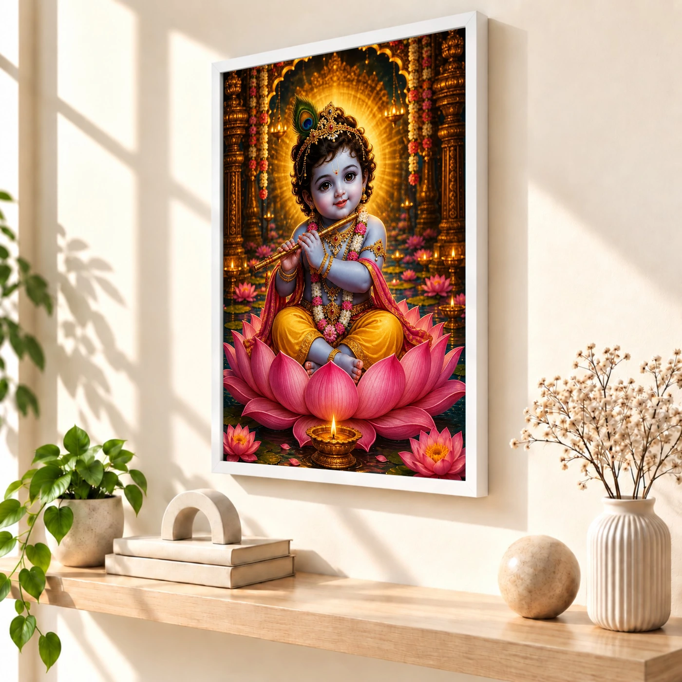 Bal Krishna Lotus And Diya Radiance Photo Frame, view 7