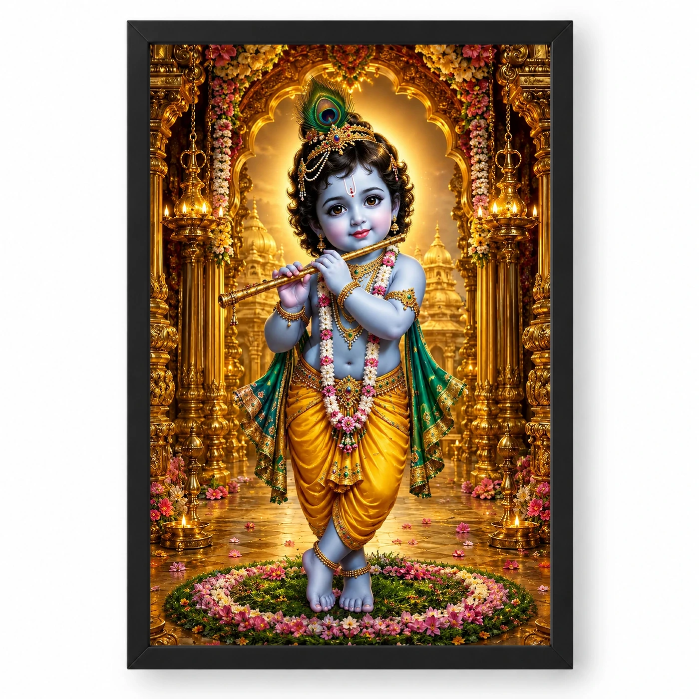 Bal Krishna Ornate Golden Temple Darshan Photo Frame