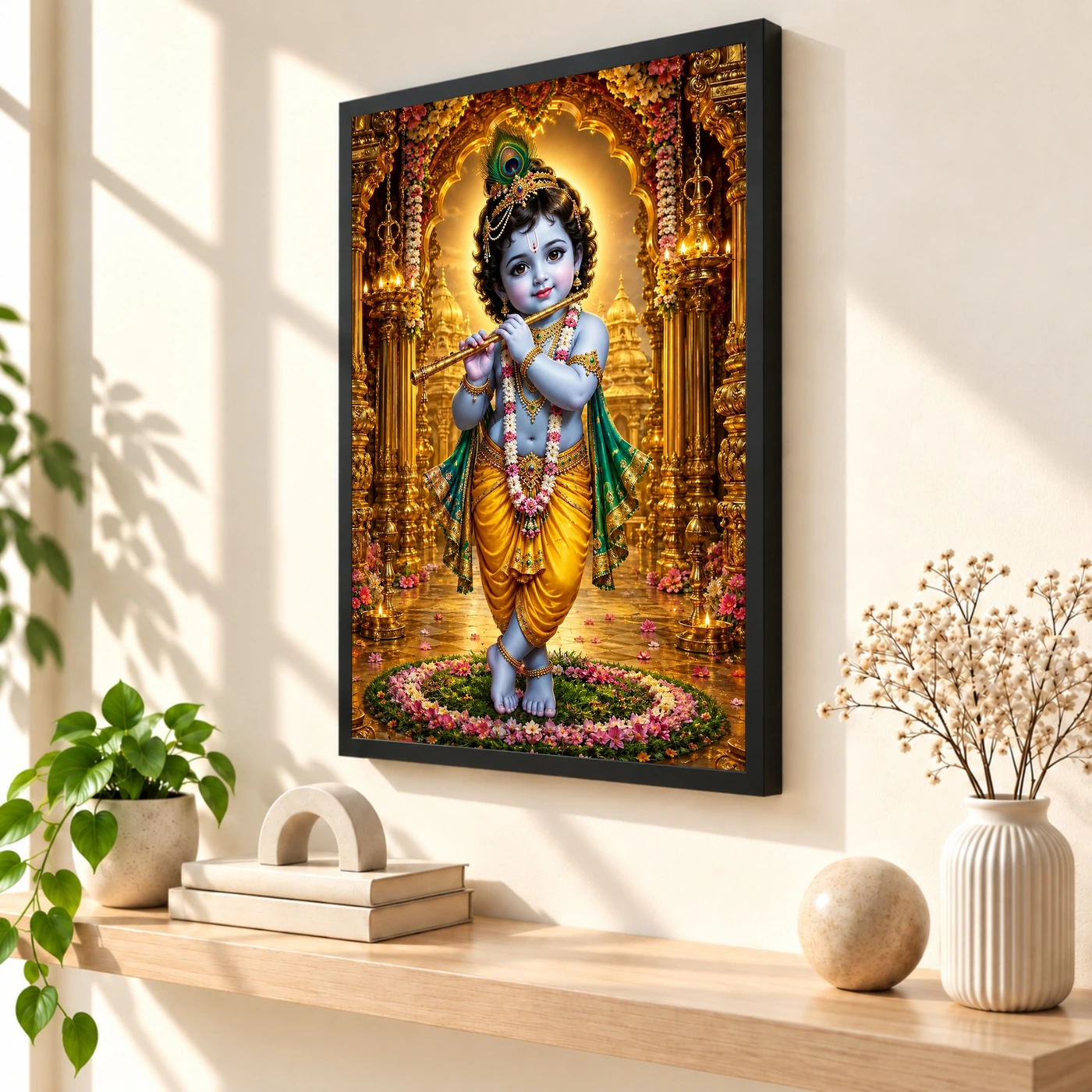 Bal Krishna Ornate Golden Temple Darshan Photo Frame, view 2