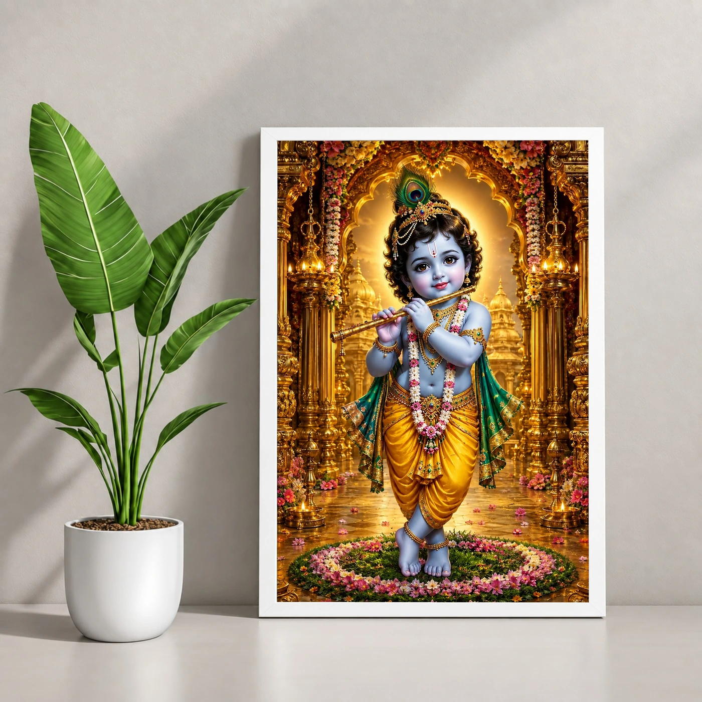 Bal Krishna Ornate Golden Temple Darshan Photo Frame, view 4