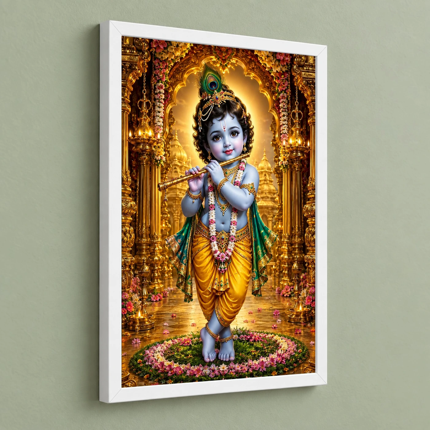 Bal Krishna Ornate Golden Temple Darshan Photo Frame, view 5