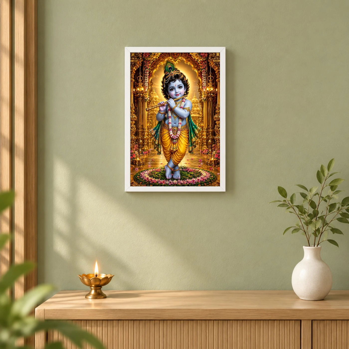 Bal Krishna Ornate Golden Temple Darshan Photo Frame, view 6