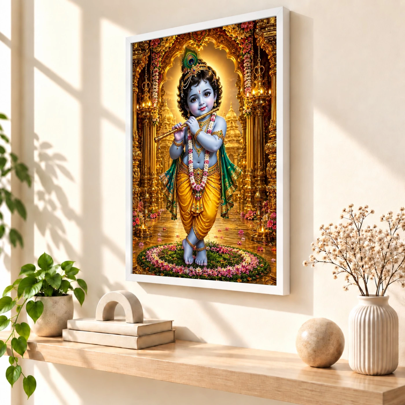 Bal Krishna Ornate Golden Temple Darshan Photo Frame, view 7