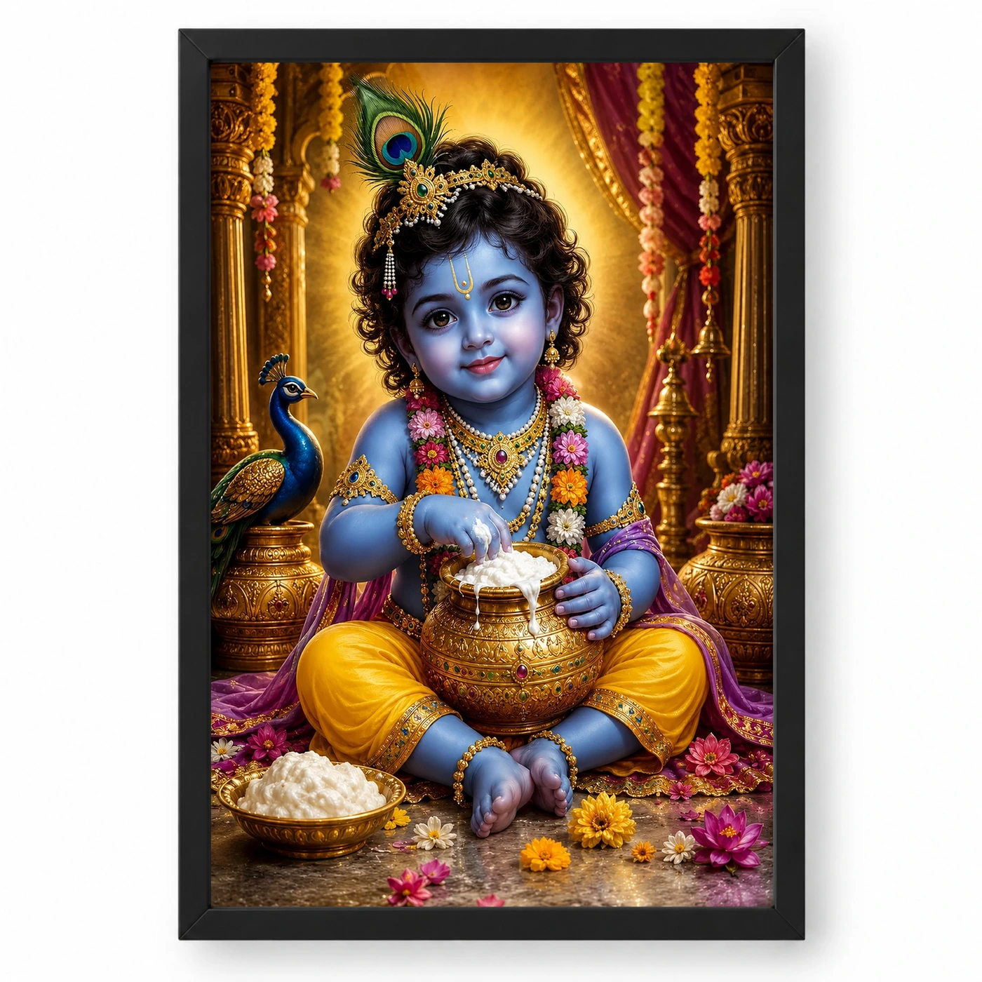 Bal Krishna Peaceful Home Mandir Composition Photo Frame