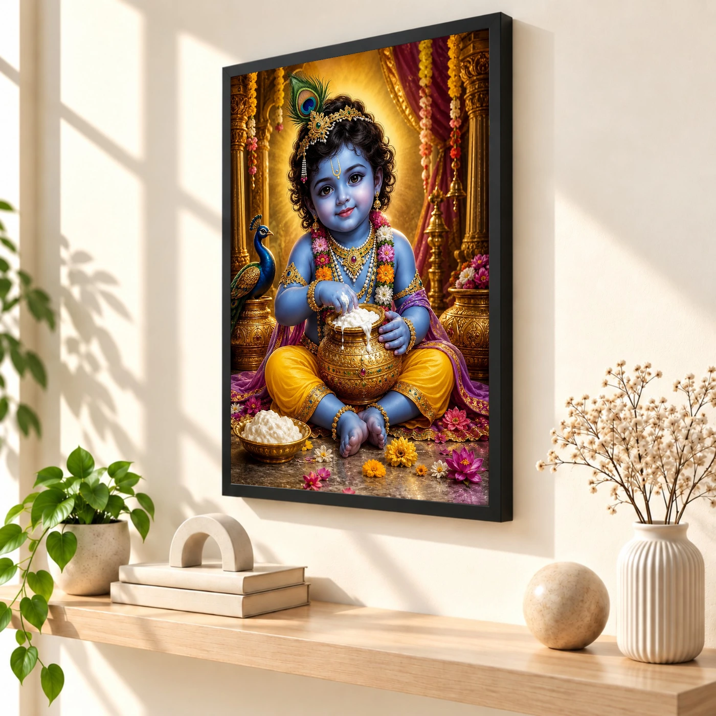 Bal Krishna Peaceful Home Mandir Composition Photo Frame, view 2