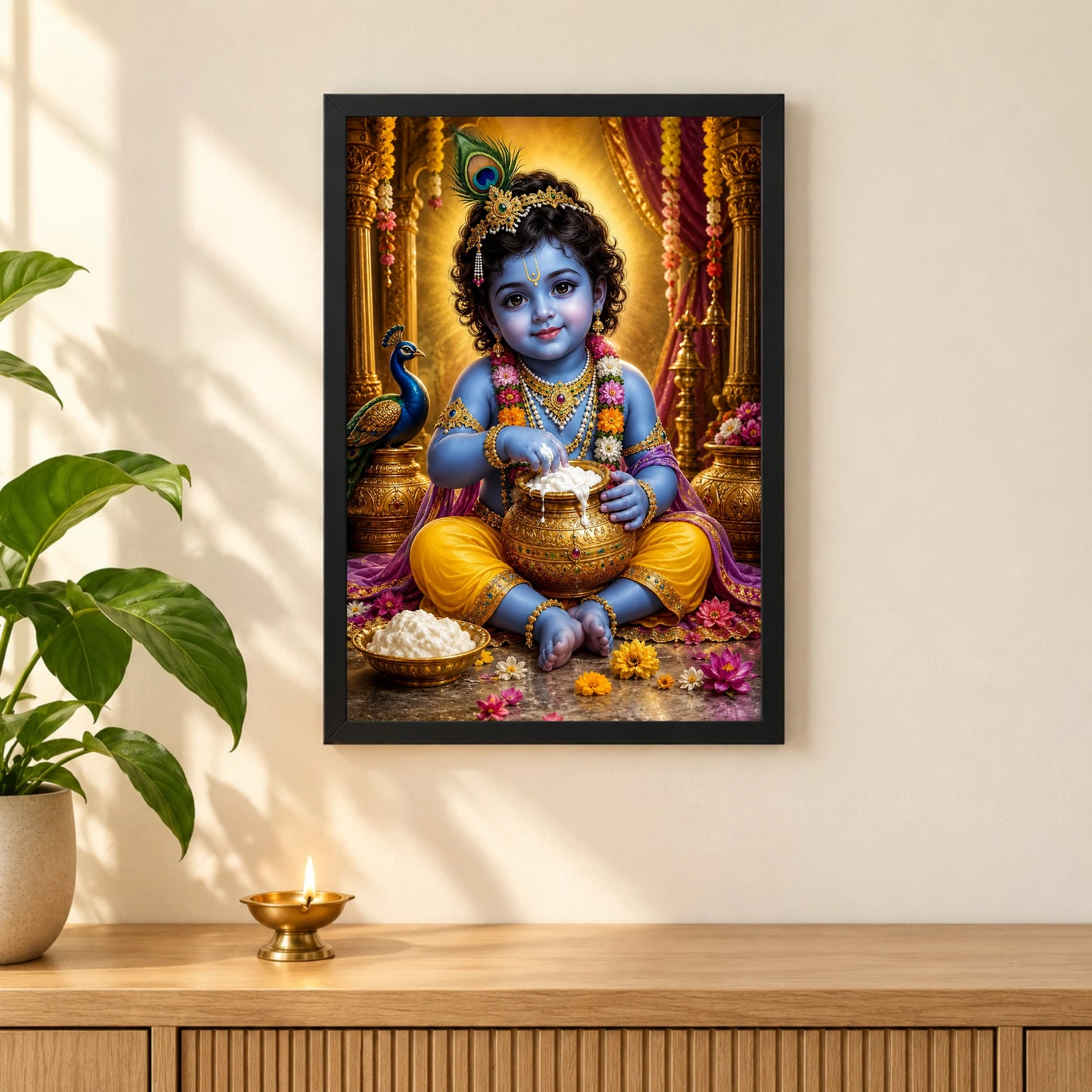 Bal Krishna Peaceful Home Mandir Composition Photo Frame, view 3