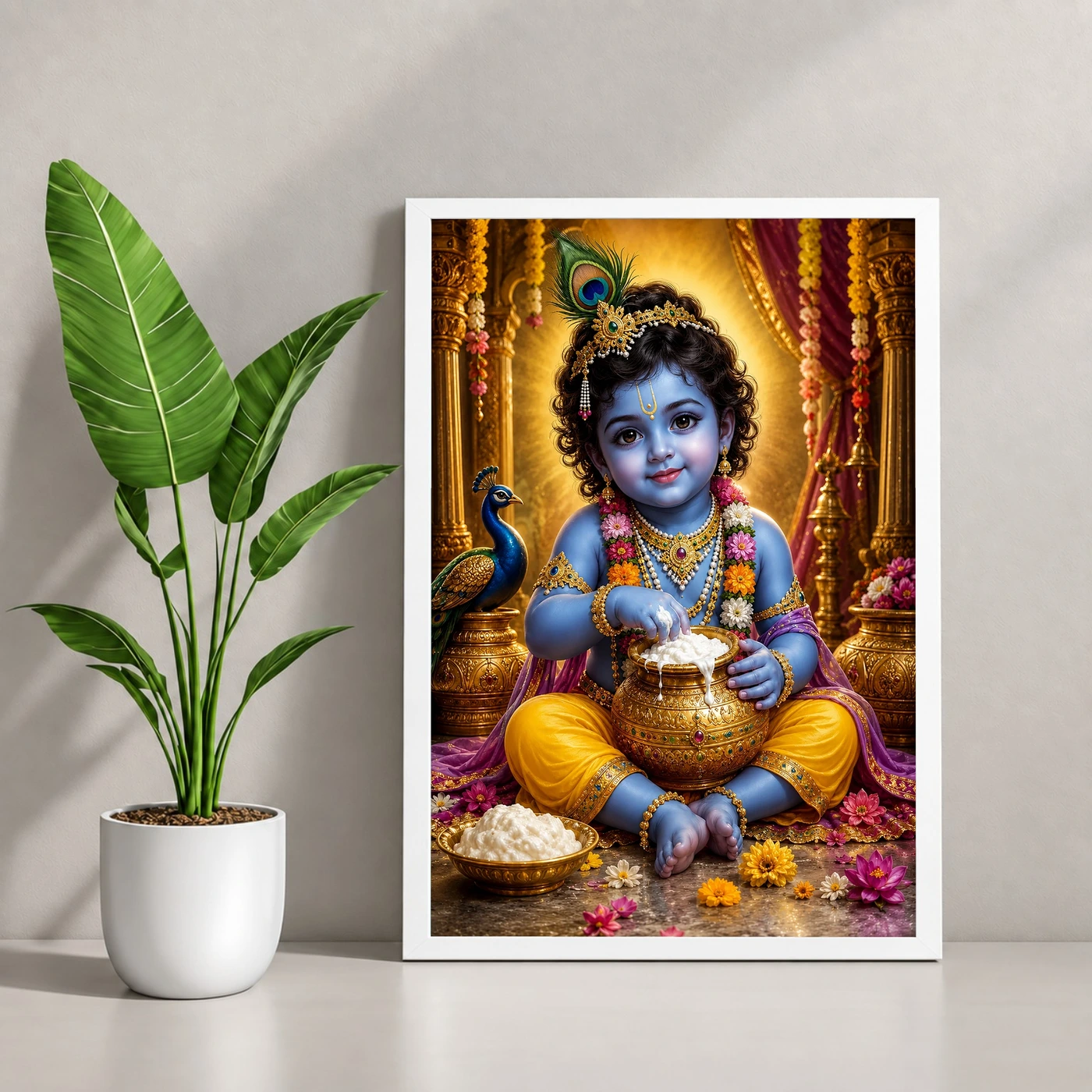 Bal Krishna Peaceful Home Mandir Composition Photo Frame, view 4
