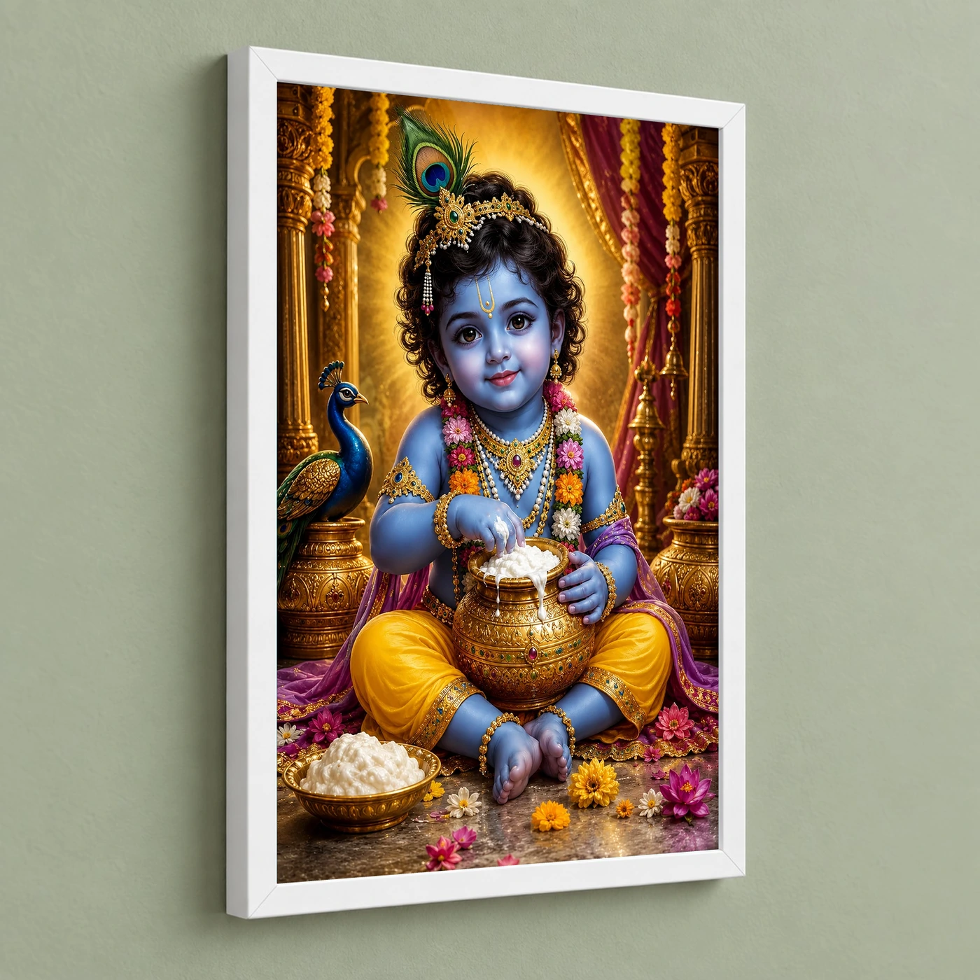 Bal Krishna Peaceful Home Mandir Composition Photo Frame, view 5
