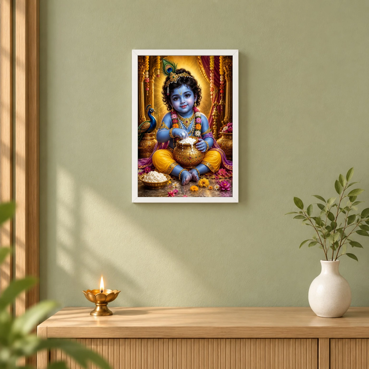 Bal Krishna Peaceful Home Mandir Composition Photo Frame, view 6