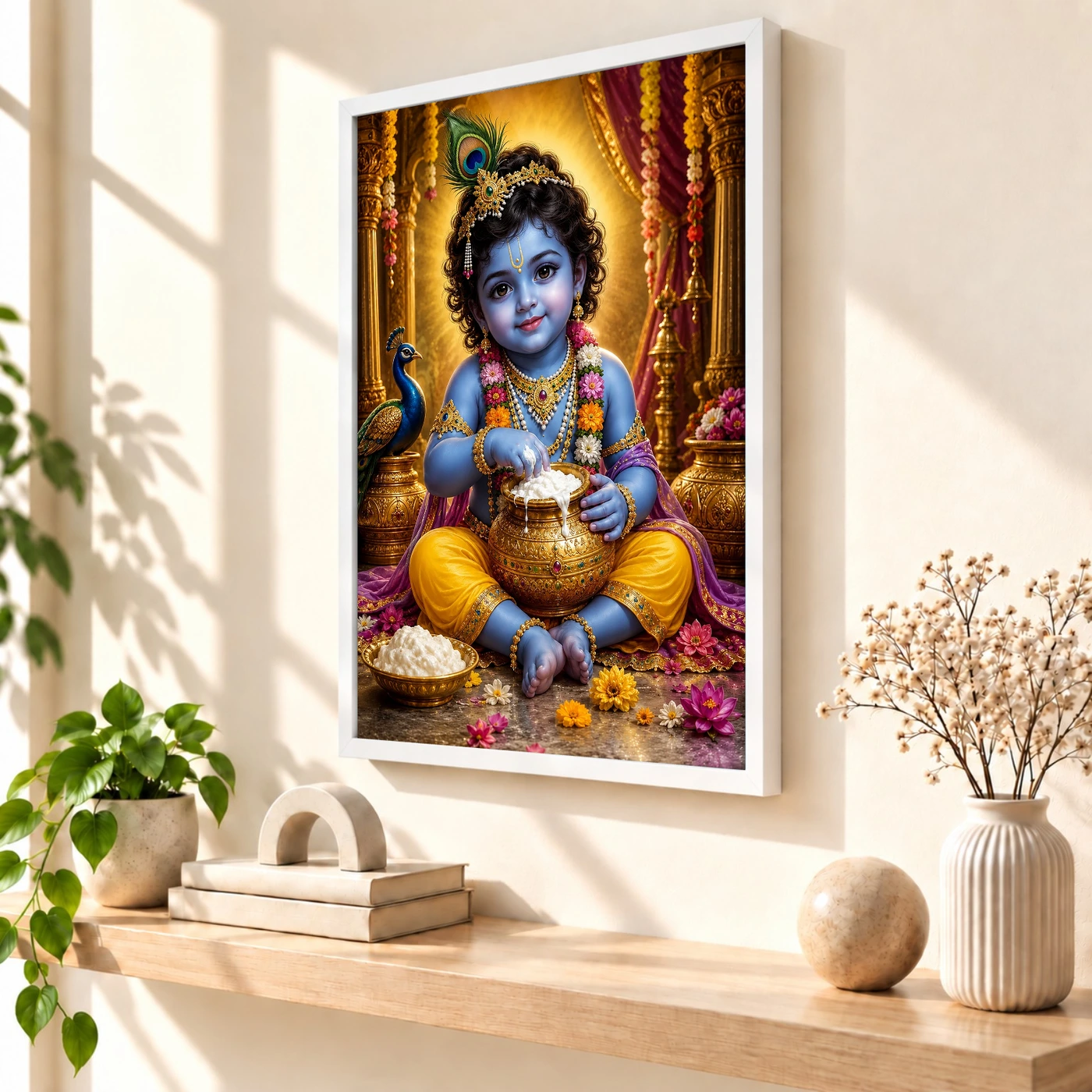 Bal Krishna Peaceful Home Mandir Composition Photo Frame, view 7