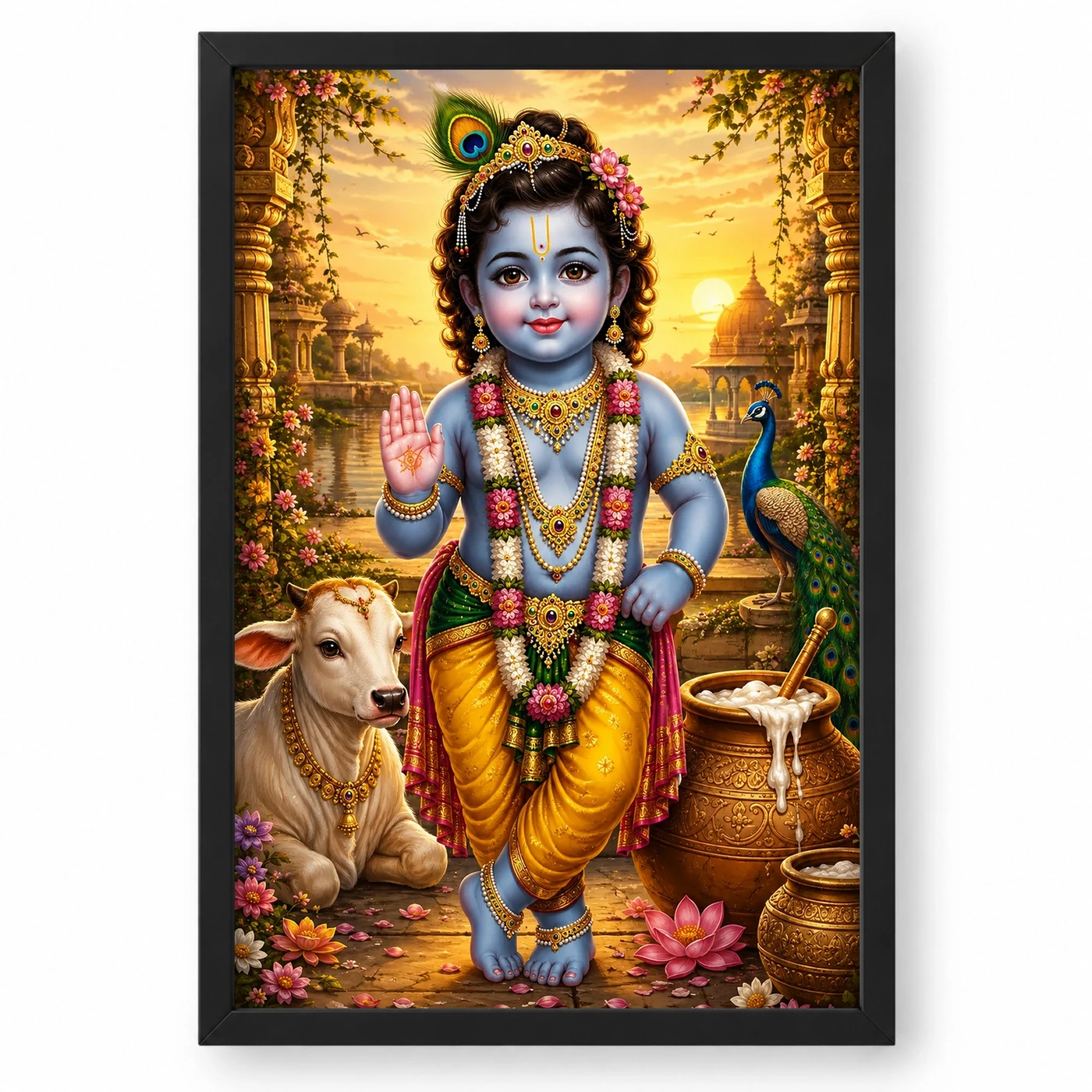 Bal Krishna Serene Sunrise Blessing Photo Frame