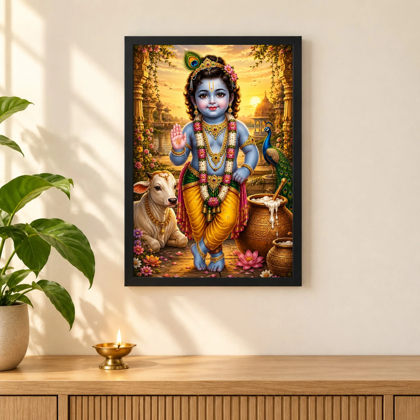 Bal Krishna Serene Sunrise Blessing Photo Frame, view 3