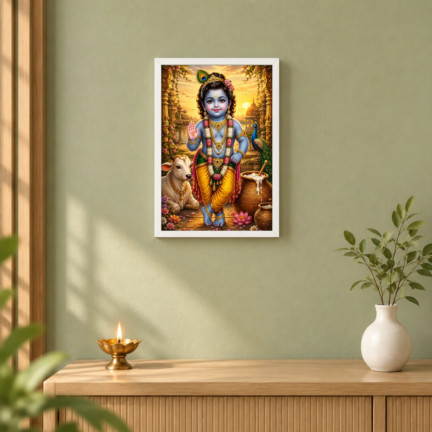 Bal Krishna Serene Sunrise Blessing Photo Frame, view 6