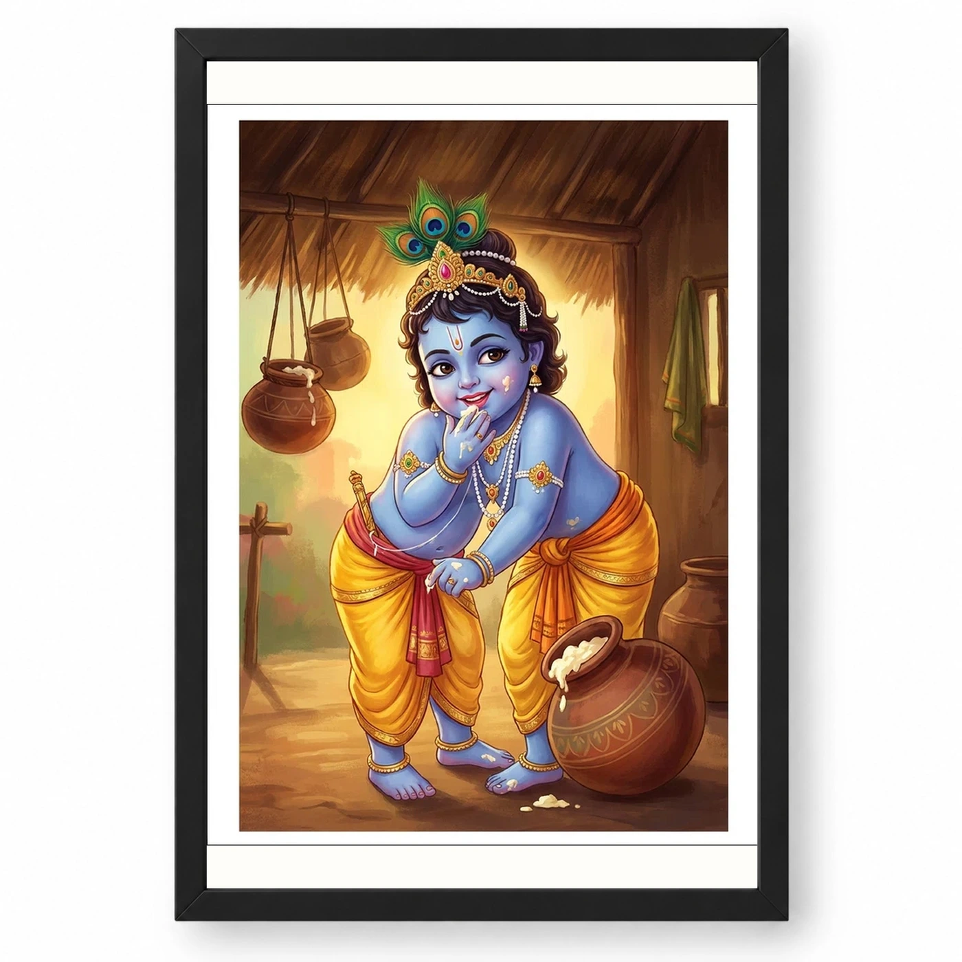 Bal Krishna Stealing Butter Makhan Chor Traditional Art Photo Frame