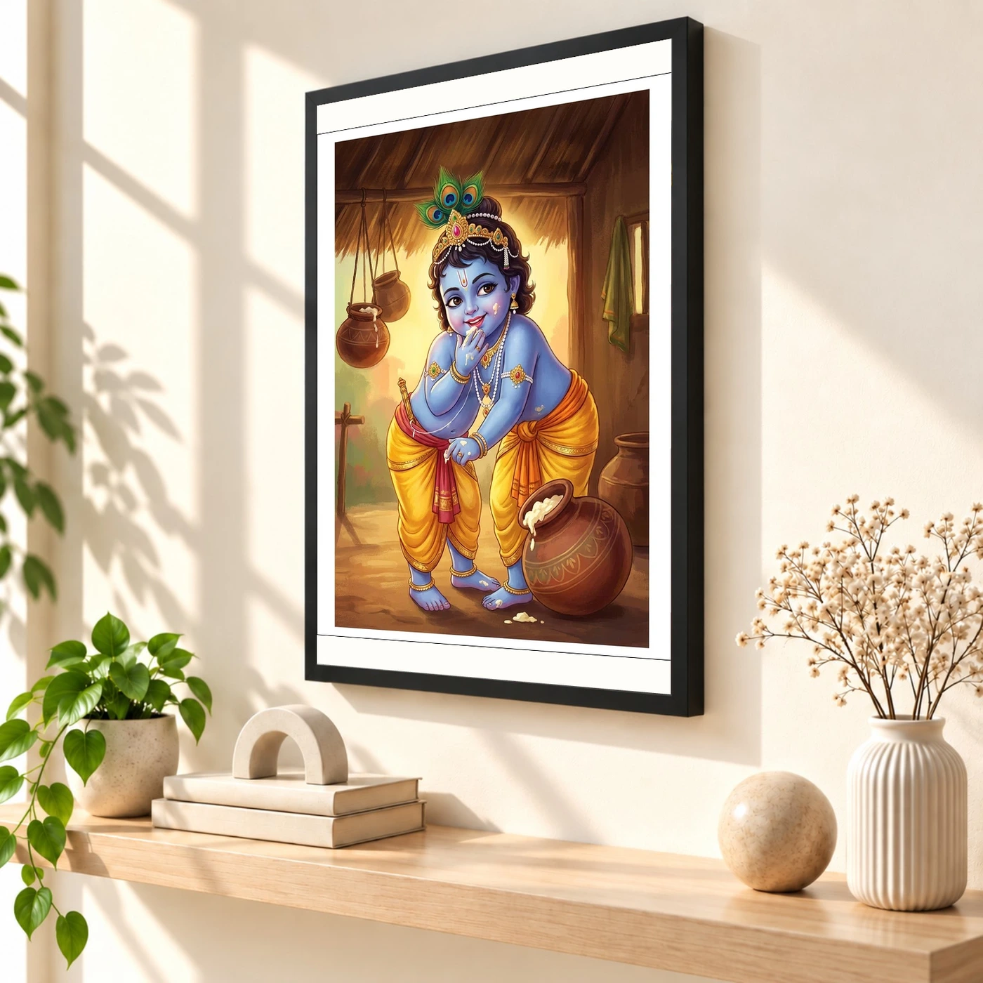 Bal Krishna Stealing Butter Makhan Chor Traditional Art Photo Frame, view 2
