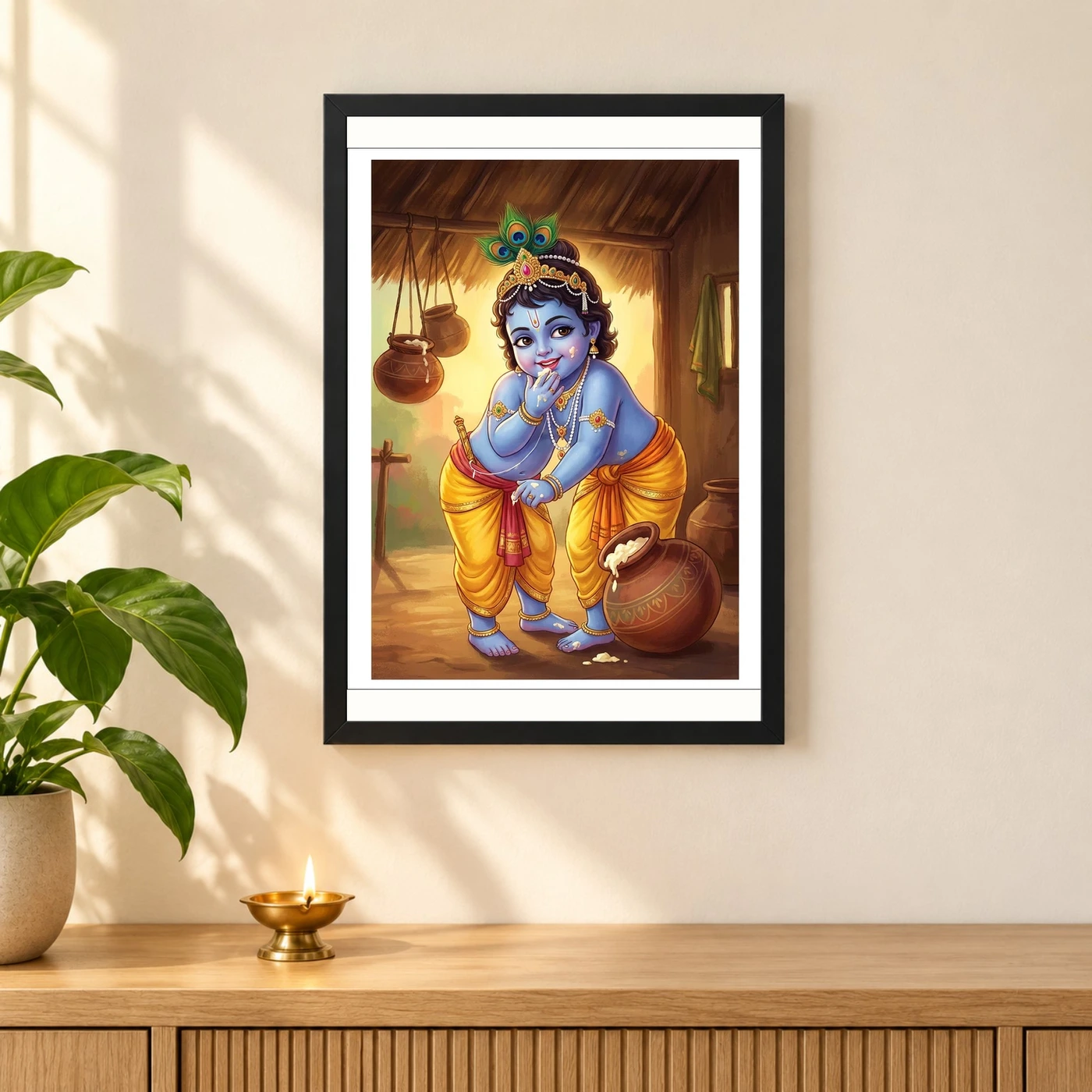 Bal Krishna Stealing Butter Makhan Chor Traditional Art Photo Frame, view 3