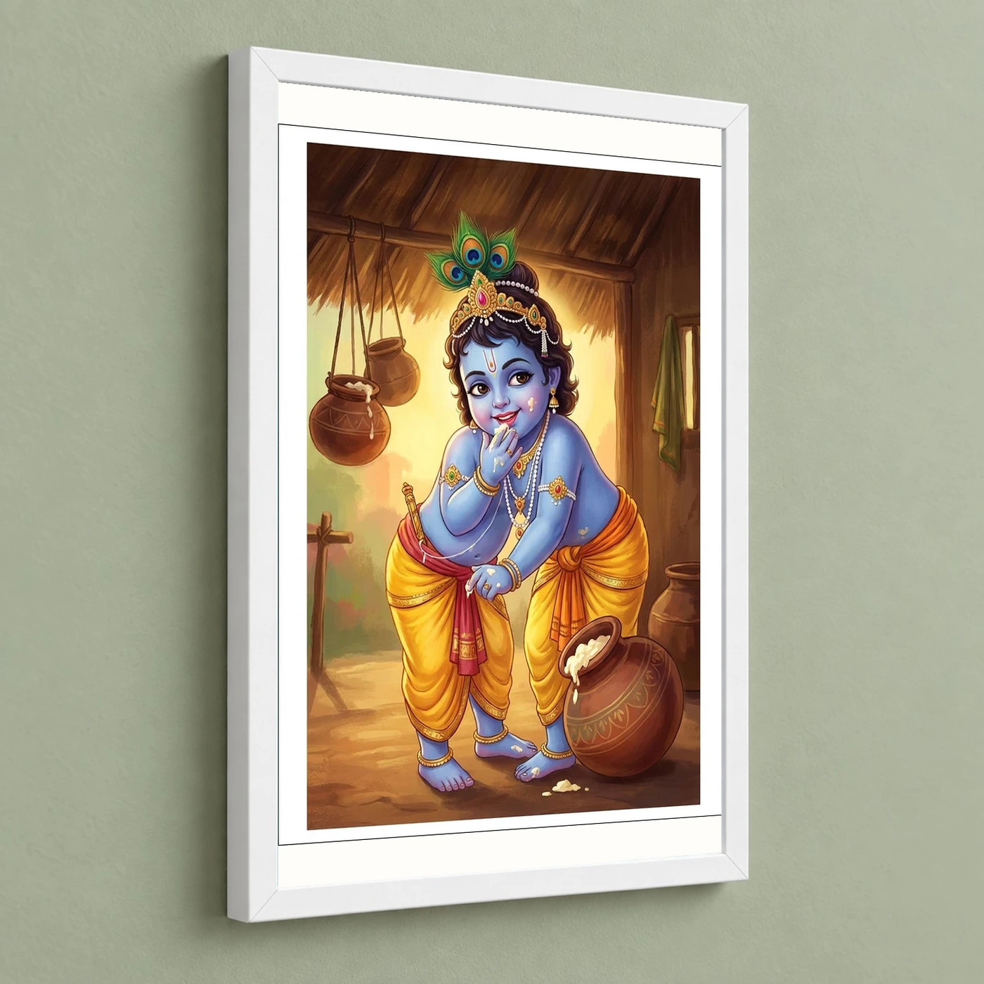 Bal Krishna Stealing Butter Makhan Chor Traditional Art Photo Frame, view 5
