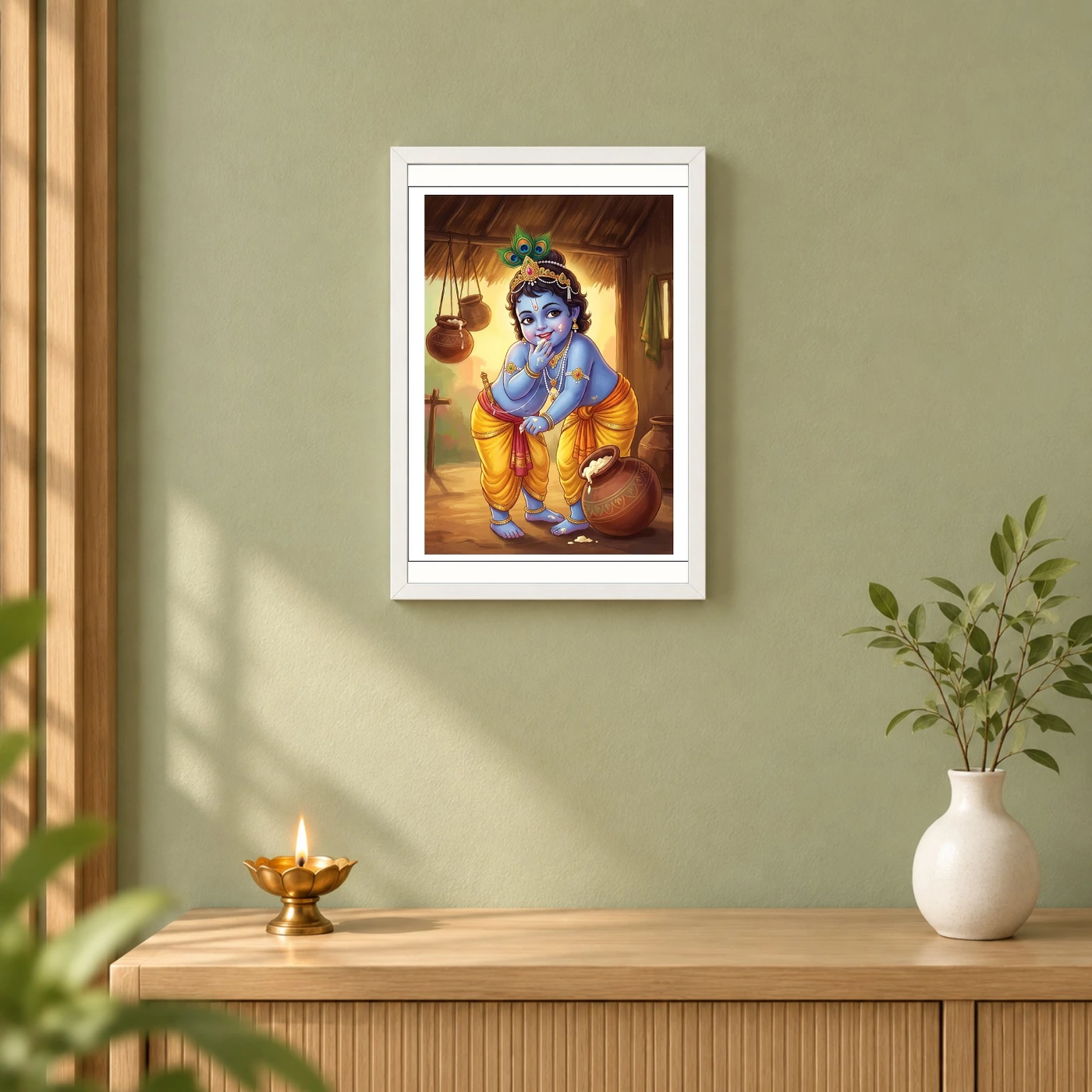 Bal Krishna Stealing Butter Makhan Chor Traditional Art Photo Frame, view 6