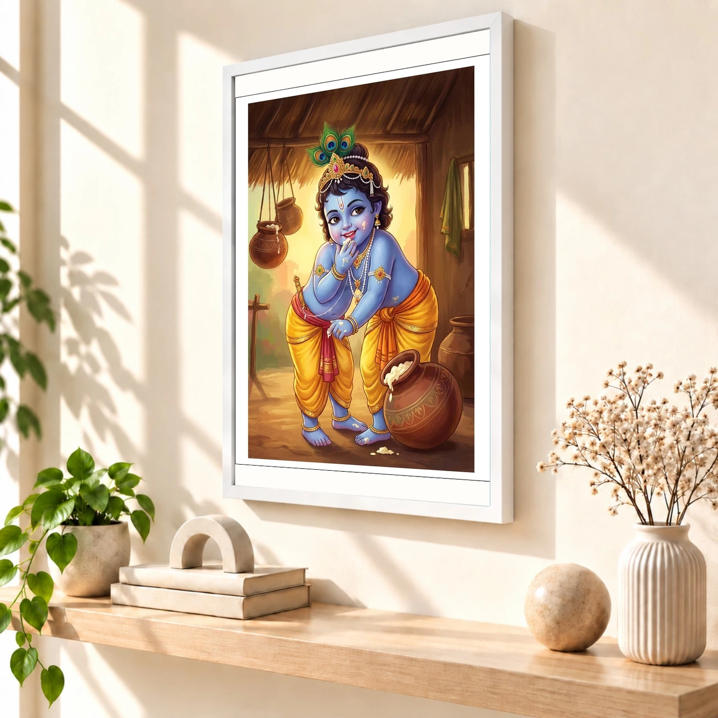Bal Krishna Stealing Butter Makhan Chor Traditional Art Photo Frame, view 7