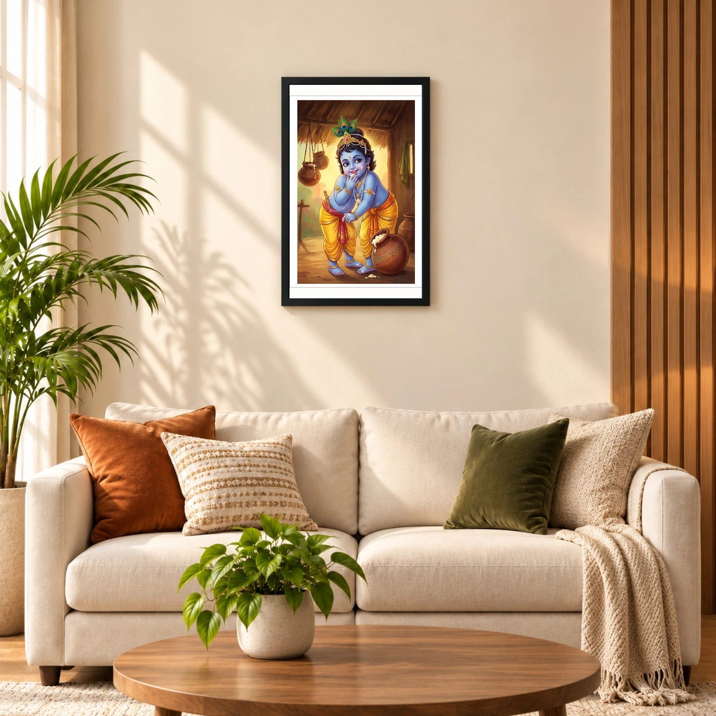 Bal Krishna Stealing Butter Makhan Chor Traditional Art Photo Frame, view 8