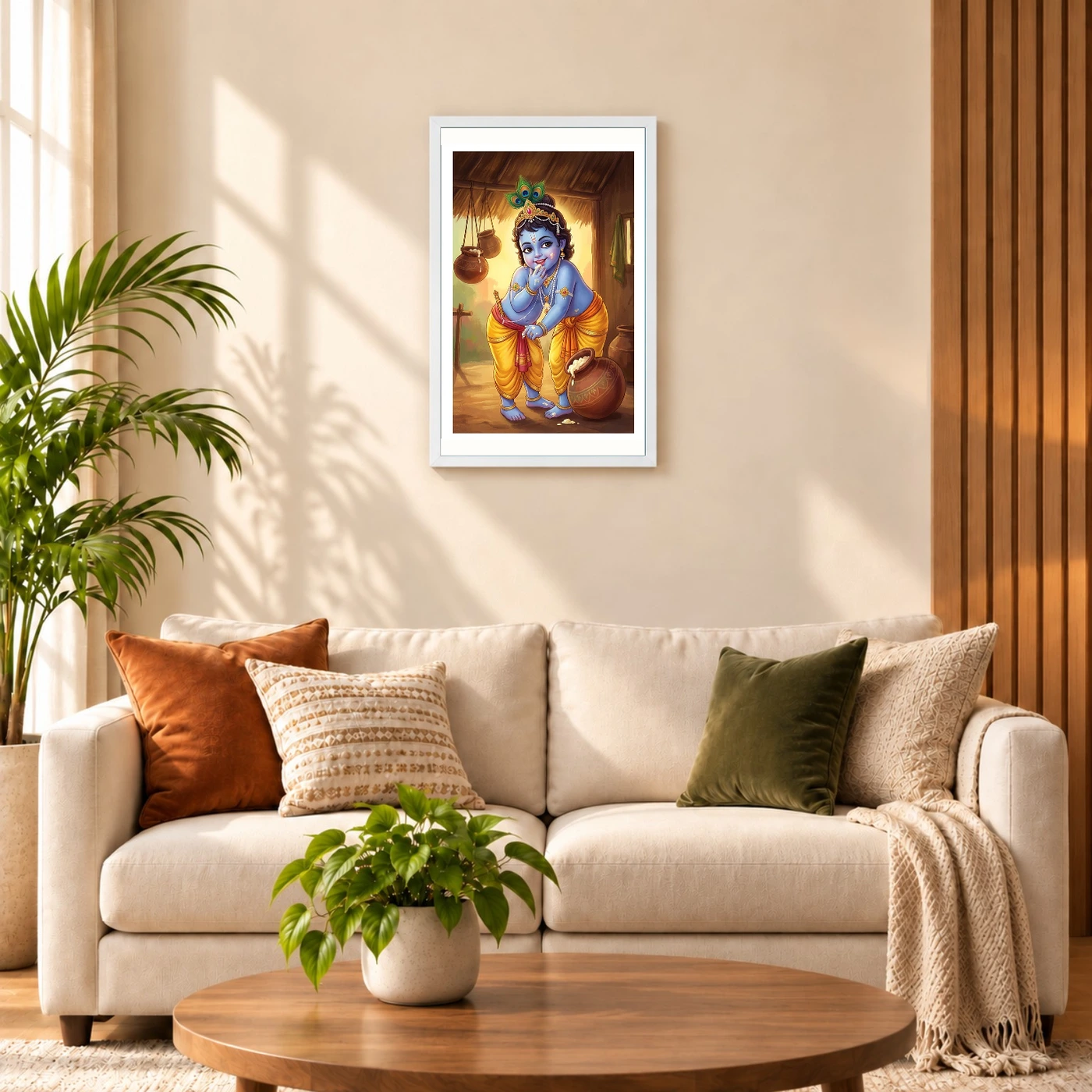 Bal Krishna Stealing Butter Makhan Chor Traditional Art Photo Frame, view 9