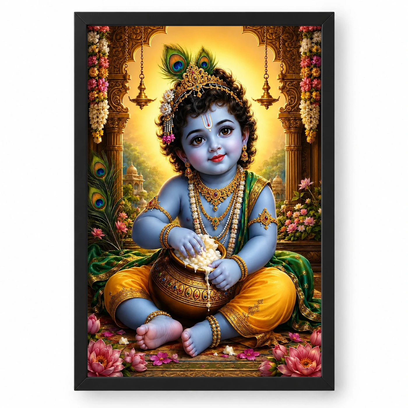Bal Krishna Traditional Indian Miniature-Inspired Devotional Art Photo Frame