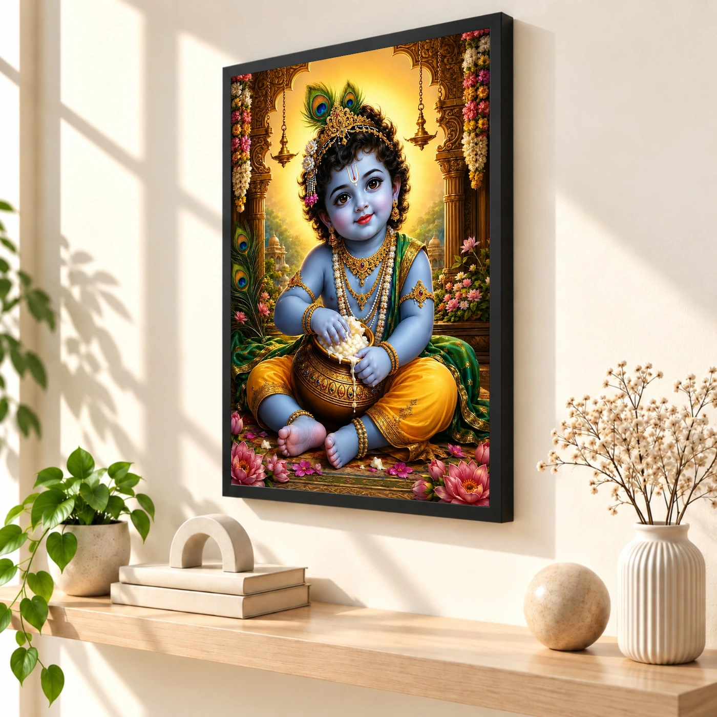 Bal Krishna Traditional Indian Miniature-Inspired Devotional Art Photo Frame, view 2