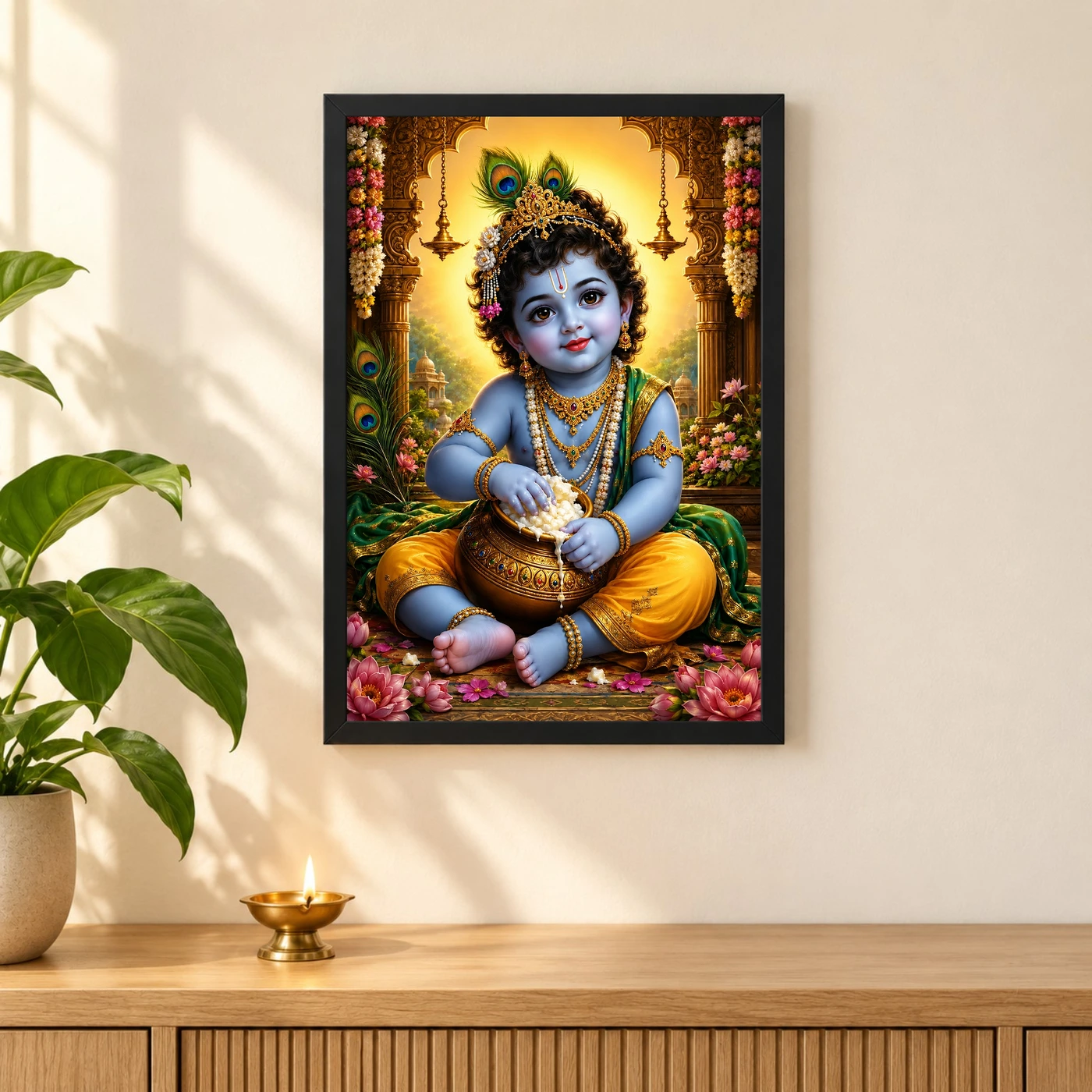 Bal Krishna Traditional Indian Miniature-Inspired Devotional Art Photo Frame, view 3
