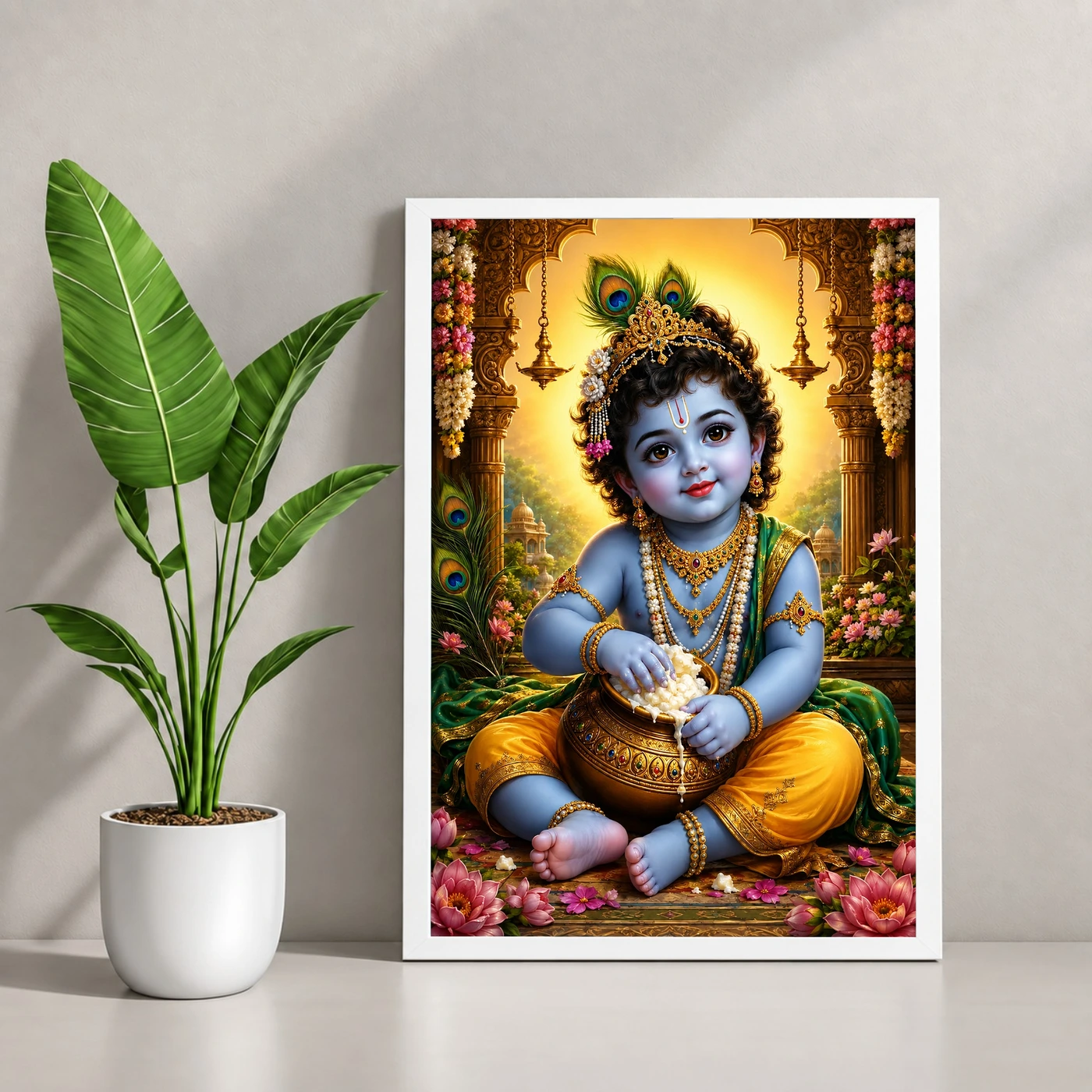Bal Krishna Traditional Indian Miniature-Inspired Devotional Art Photo Frame, view 4