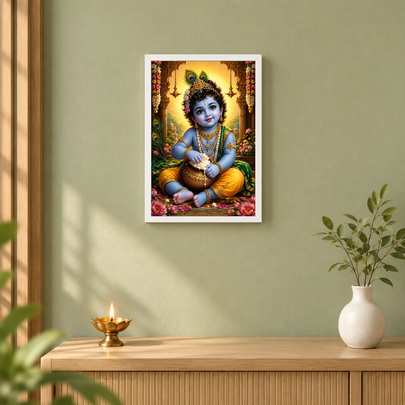 Bal Krishna Traditional Indian Miniature-Inspired Devotional Art Photo Frame, view 6
