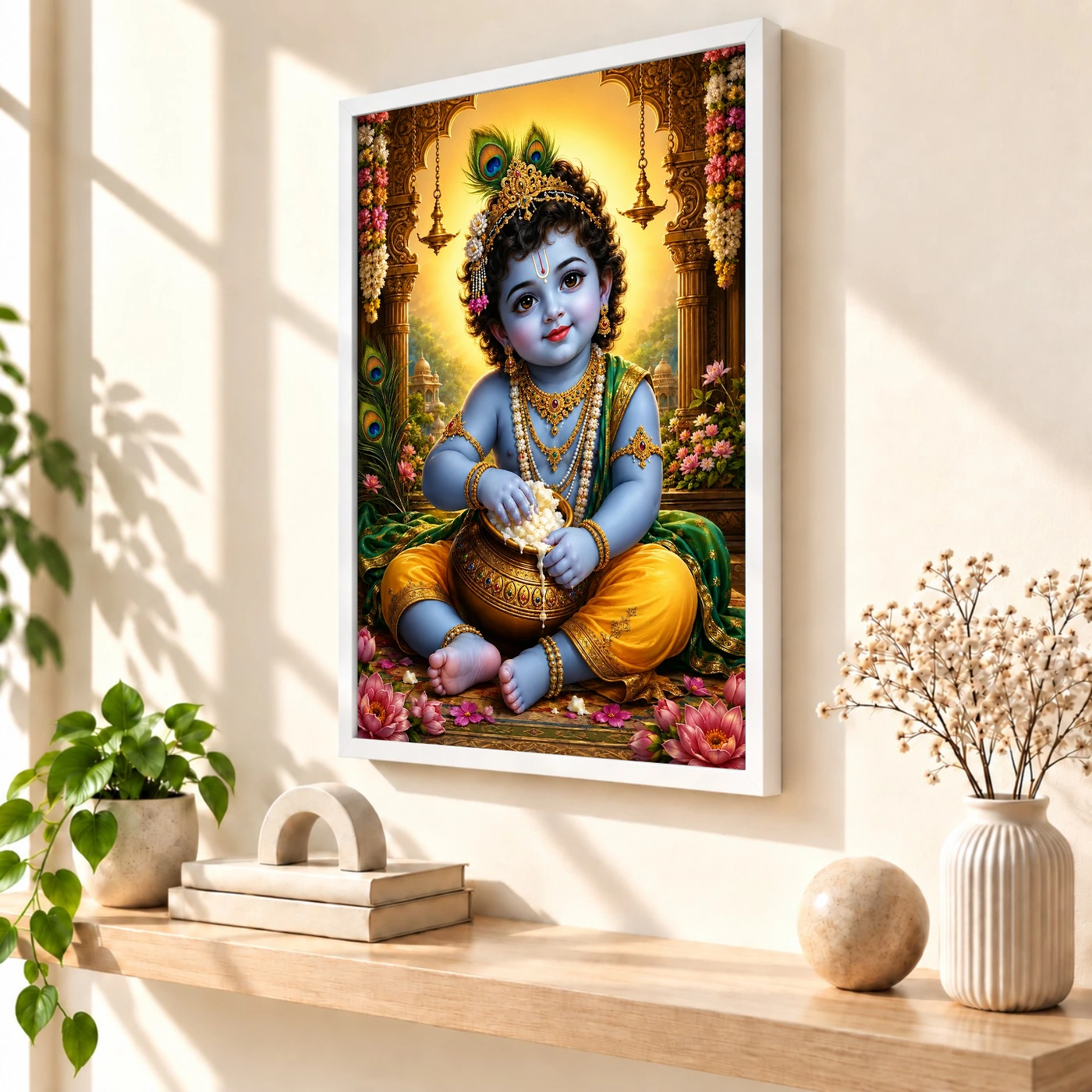 Bal Krishna Traditional Indian Miniature-Inspired Devotional Art Photo Frame, view 7