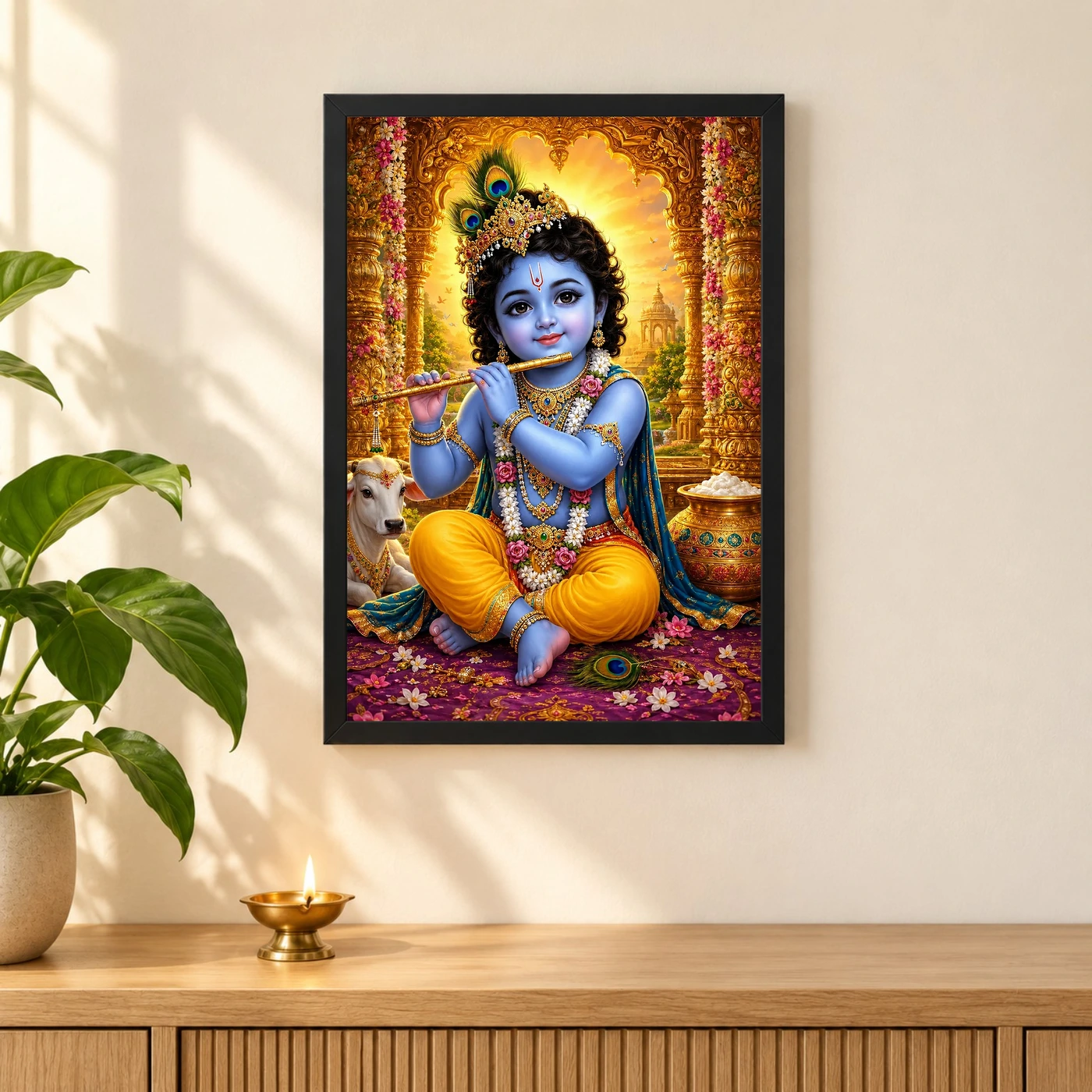 Bal Krishna Vivid Premium Spiritual Poster Art Photo Frame, view 3