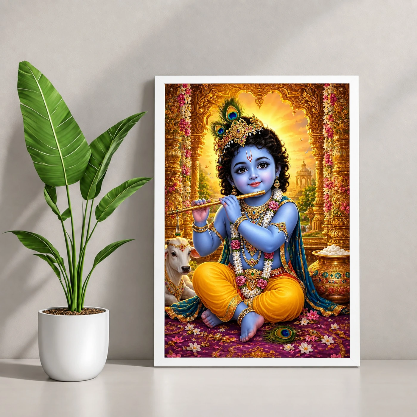 Bal Krishna Vivid Premium Spiritual Poster Art Photo Frame, view 4