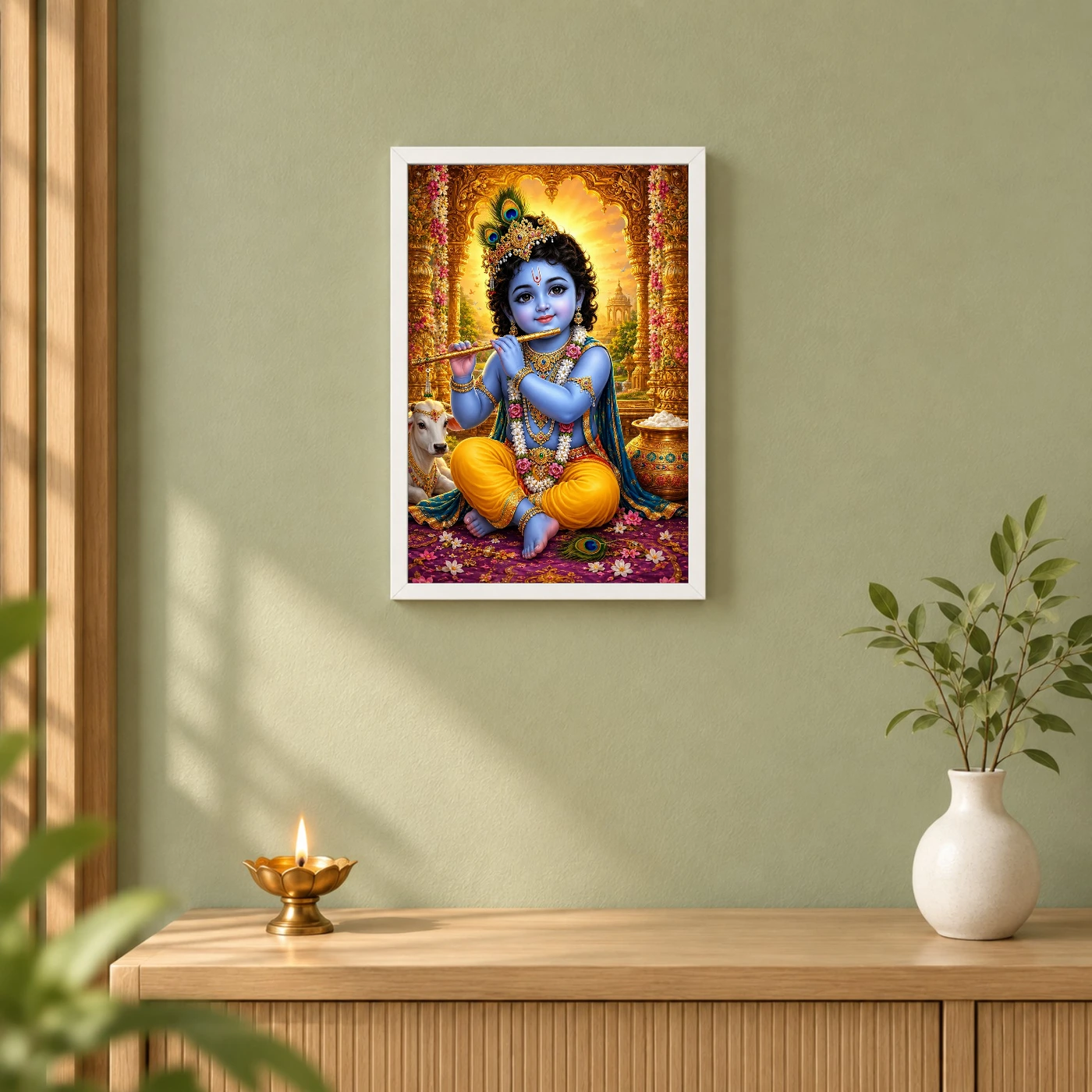 Bal Krishna Vivid Premium Spiritual Poster Art Photo Frame, view 6