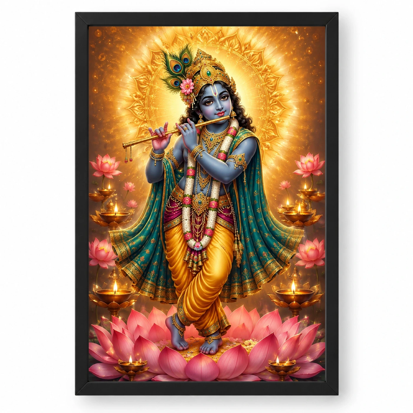 Banke Bihari Lotus And Diya Radiance Photo Frame