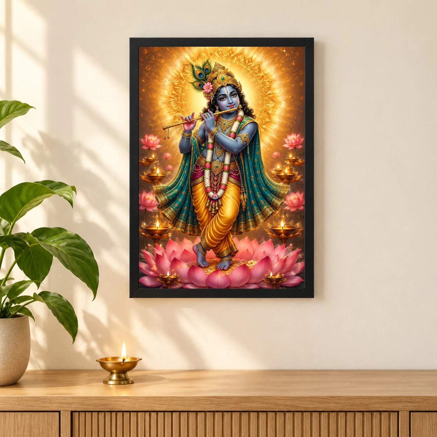 Banke Bihari Lotus And Diya Radiance Photo Frame, view 3