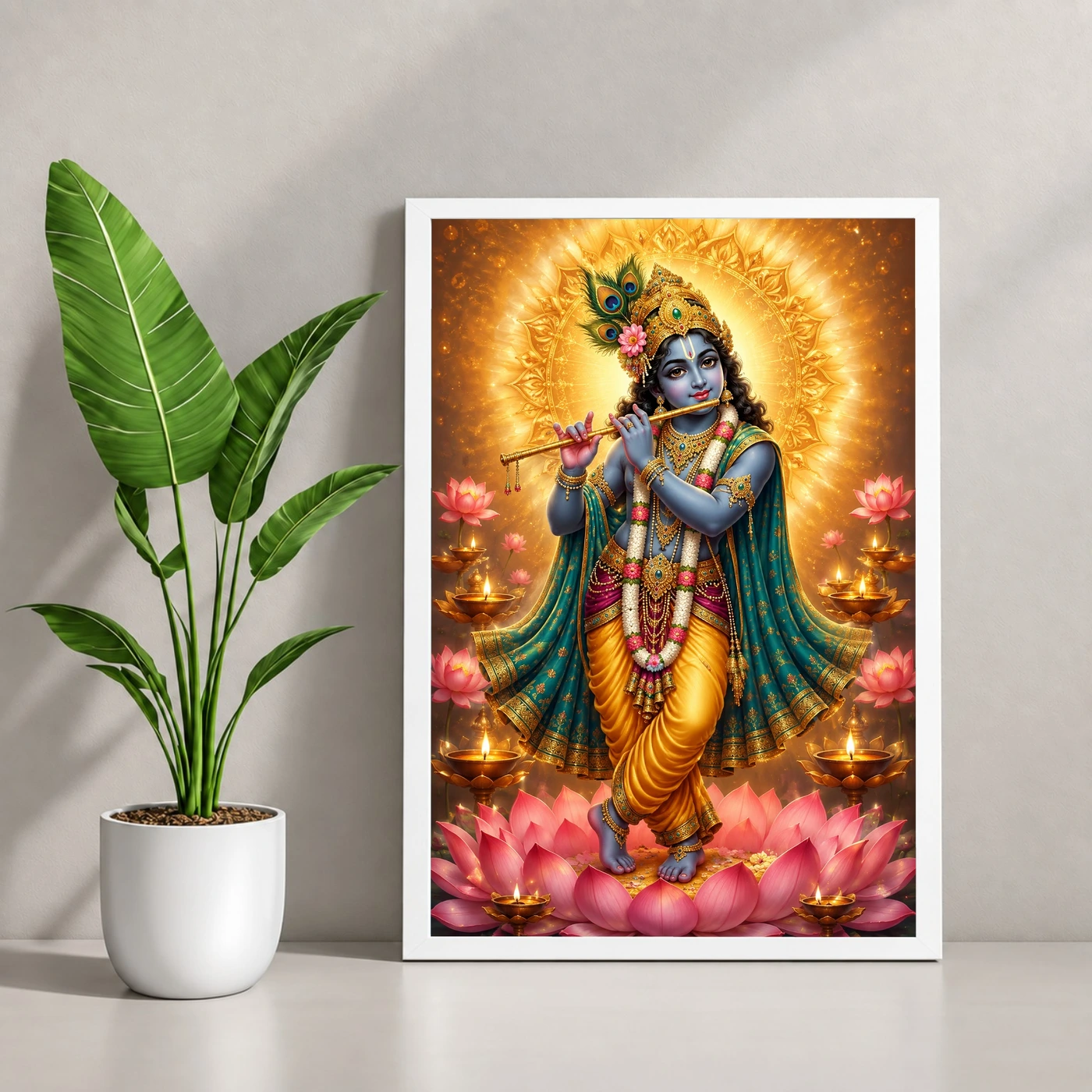 Banke Bihari Lotus And Diya Radiance Photo Frame, view 4