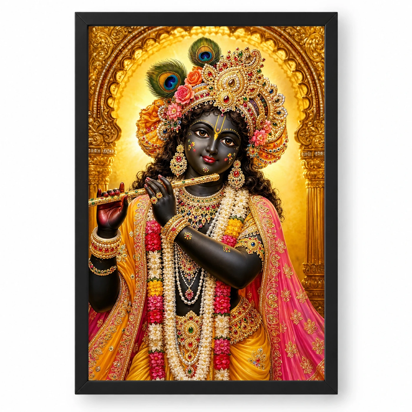 Banke Bihari Ornate Golden Temple Darshan Photo Frame