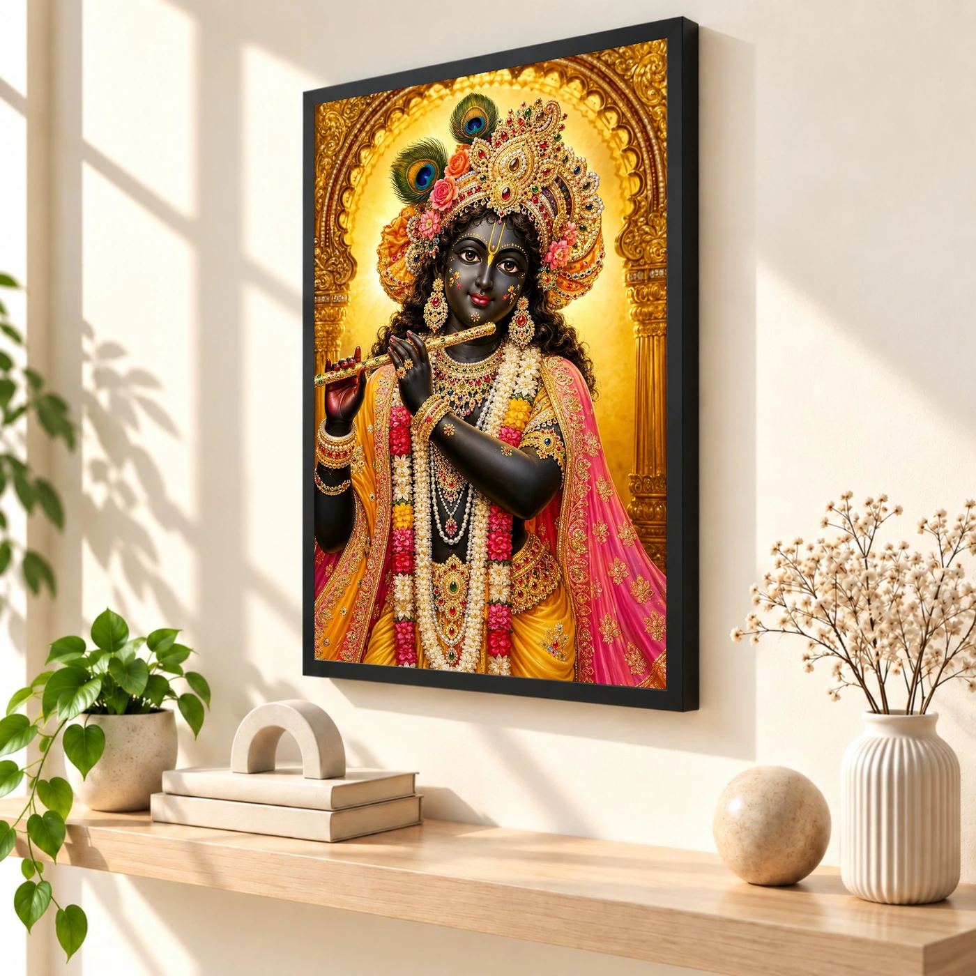 Banke Bihari Ornate Golden Temple Darshan Photo Frame, view 2