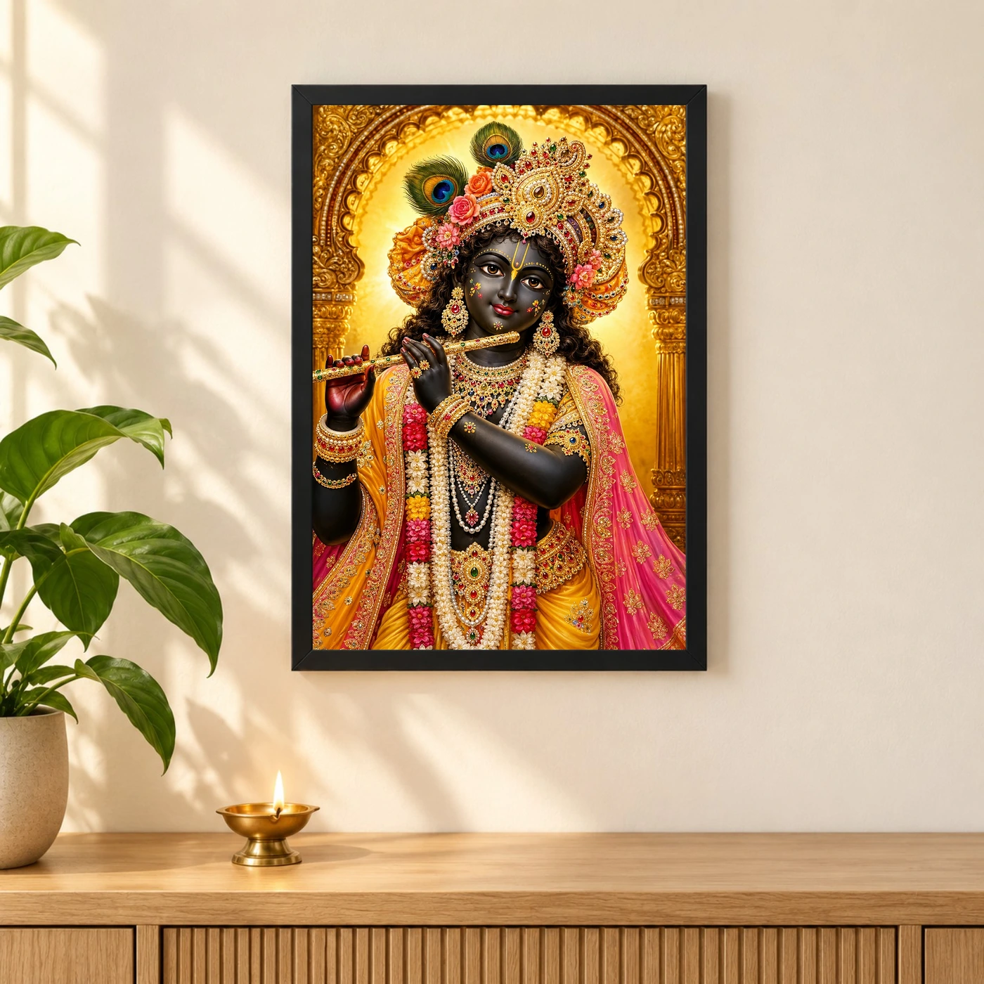 Banke Bihari Ornate Golden Temple Darshan Photo Frame, view 3