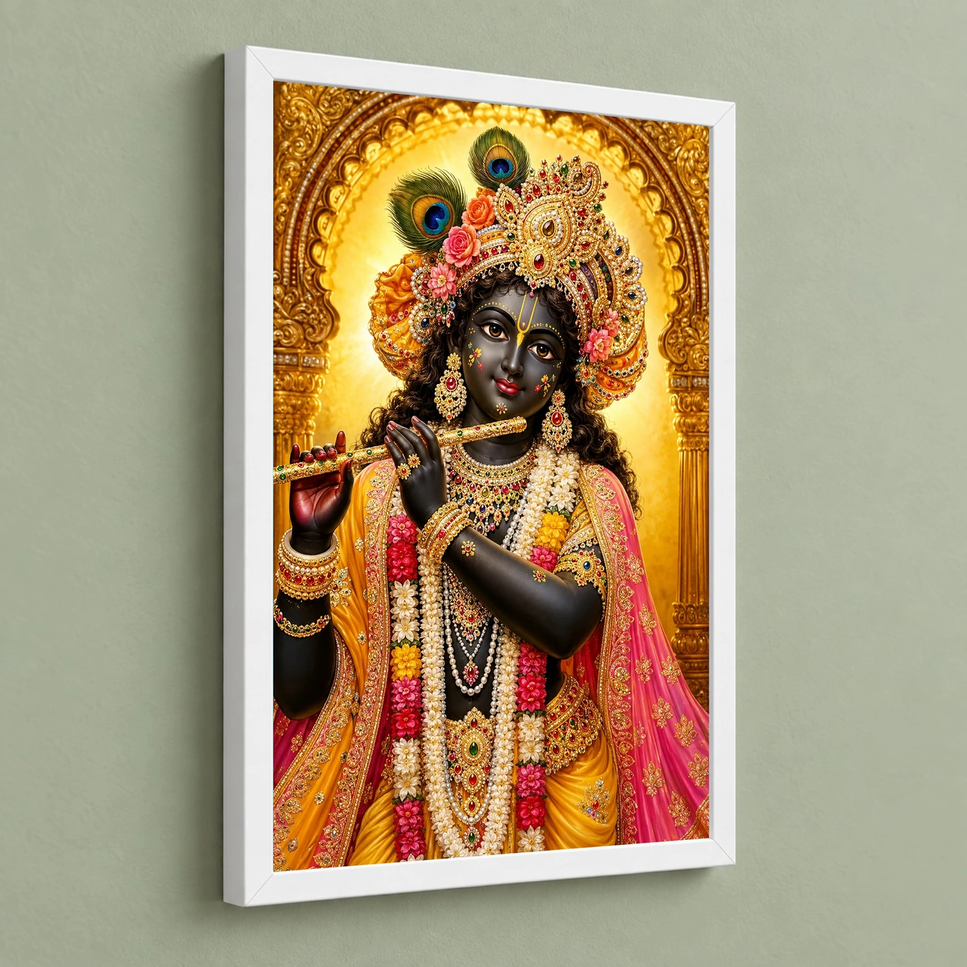 Banke Bihari Ornate Golden Temple Darshan Photo Frame, view 5