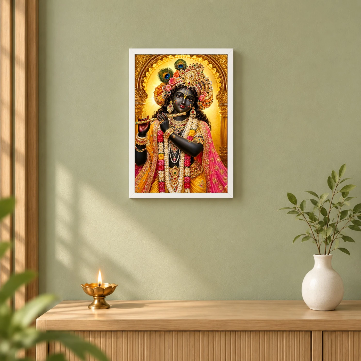Banke Bihari Ornate Golden Temple Darshan Photo Frame, view 6