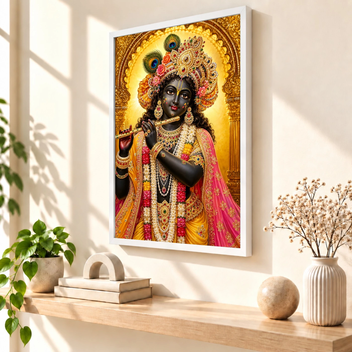 Banke Bihari Ornate Golden Temple Darshan Photo Frame, view 7